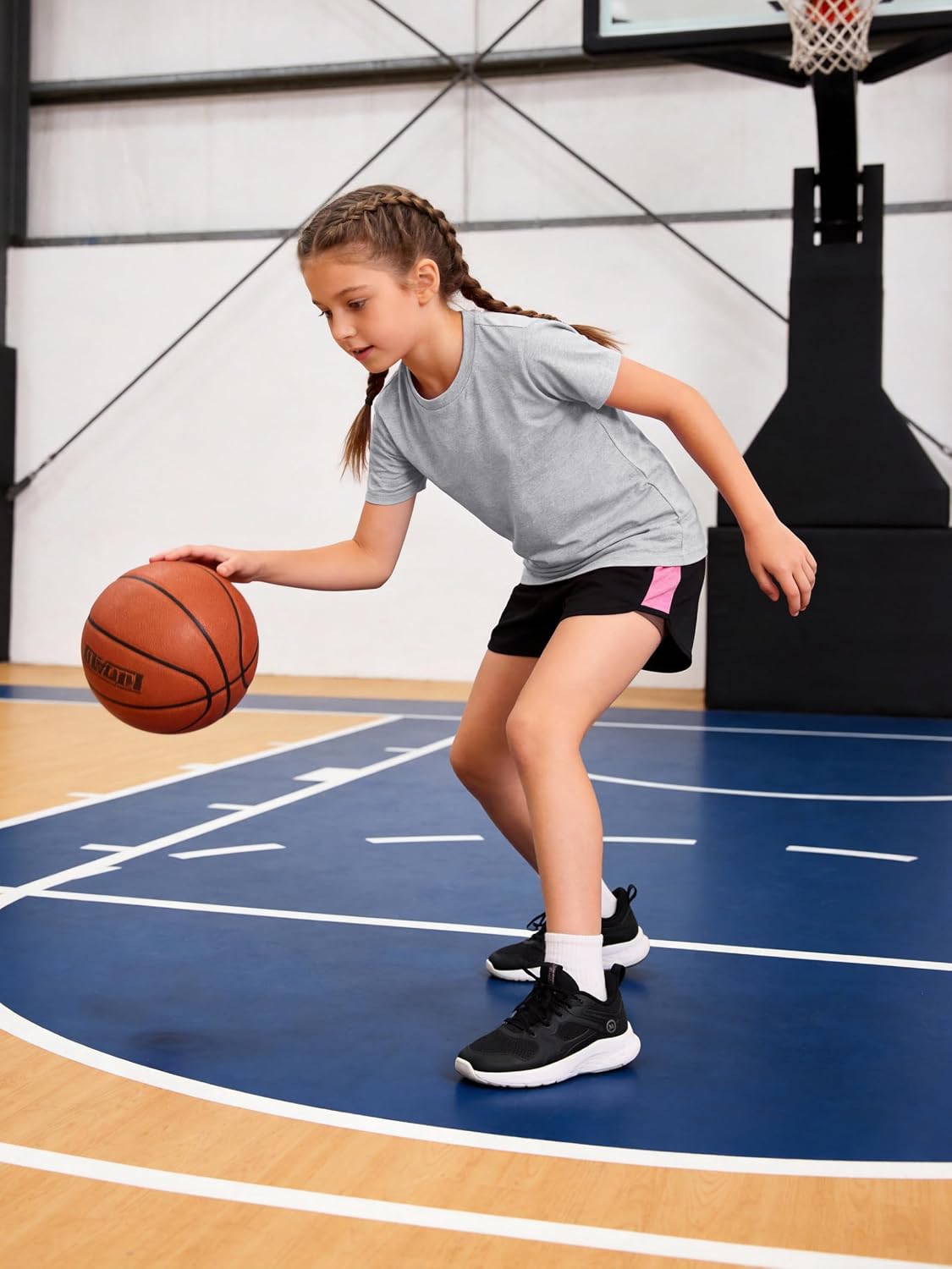 Poroka 5 Pack Girls Athletic Shirts Short Sleeve Dry Fit T-Shirts Crew Neck Active Activewear Sports Tees Tops for Kids