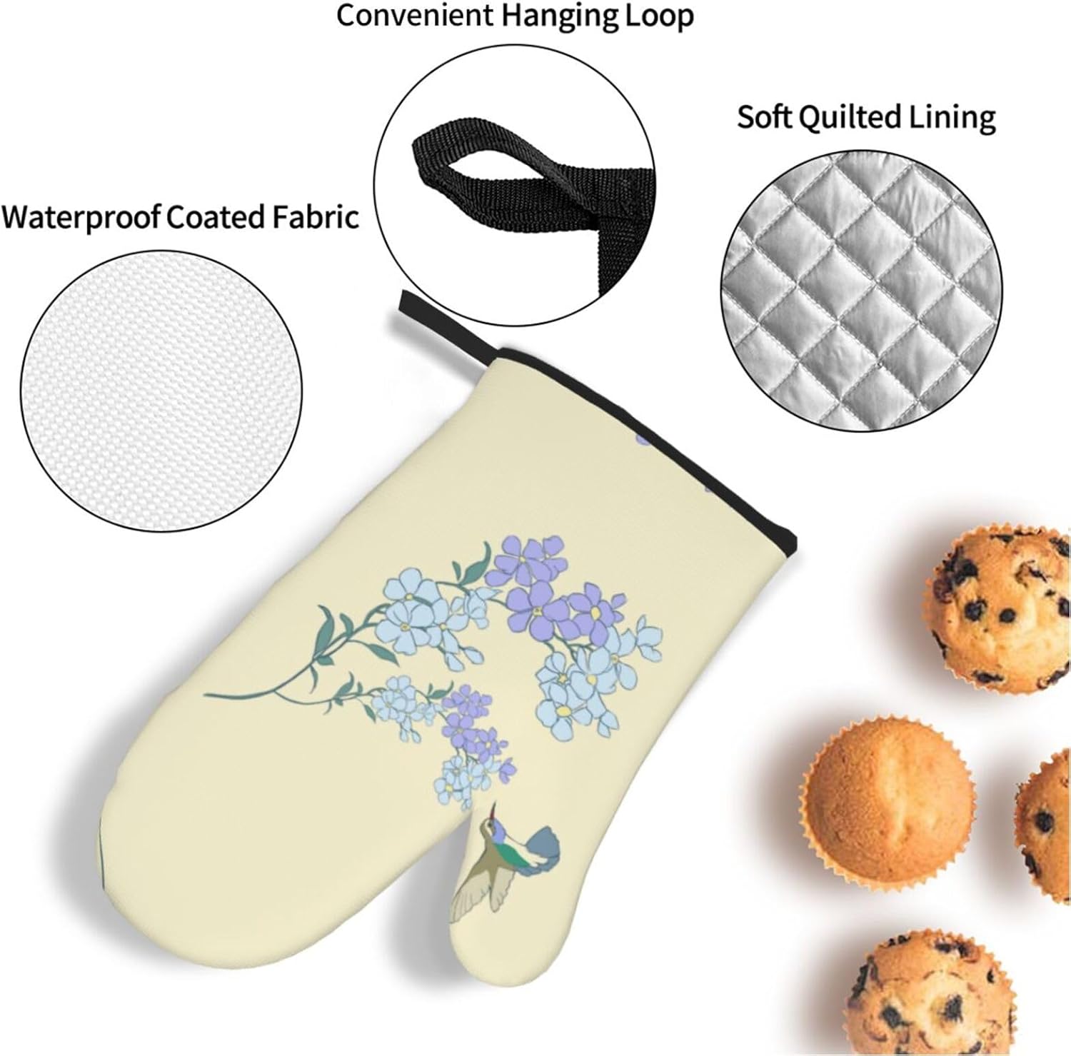 Fresh Orchids Oven gloves and heat-resistant mat 4-piece set. Suitable for grilling, microwave oven frying, and baking