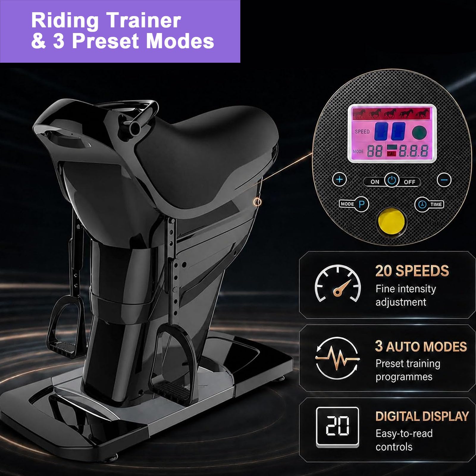 Macchina Per Il Fitness Con Simulazione Di Equitazione, Display Lcd, 20 Velocità Regolabili, Capacità Di Carico Di 150 Kg, Simulatore Di Movimento 3d Per Uomo E Donna, Ideale Per Allenamento A