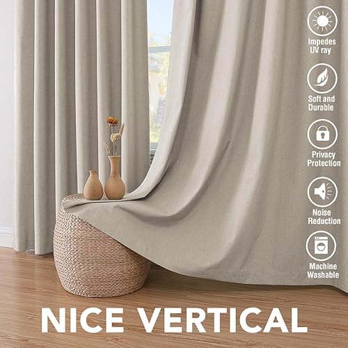 Miniatura 7 de H.VERSAILTEX Cortinas 100% opacas con aislamiento térmico, texturizadas, de lino, con bloqueo completo de calor y luz, para sala de estar y