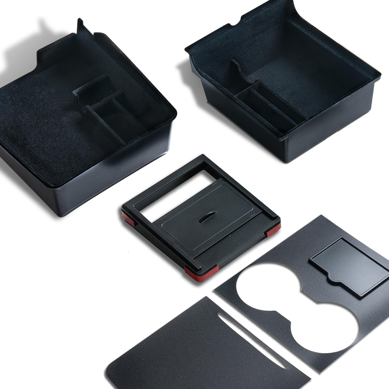 Nestour Upgraded 4PCS Flocked Center Console Organizer Tray Accessories Fit For 2021 2022 2023 Tesla Model 3 Model Y, Armrest Hidden Storage Box,