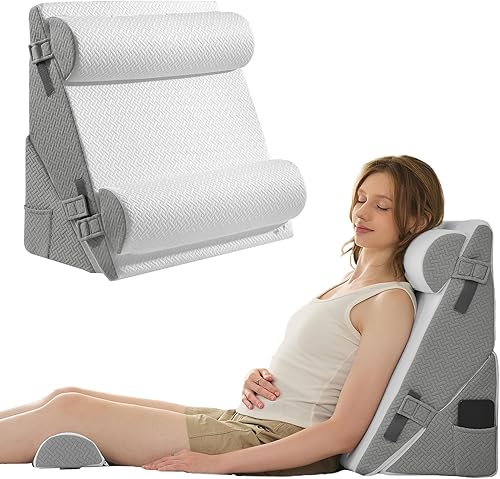 Sasttie Juego de almohadas de cuña para después de la cirugía, 3 piezas, cabecero de almohada de cuña ajustable con cojín de espuma viscoelástica