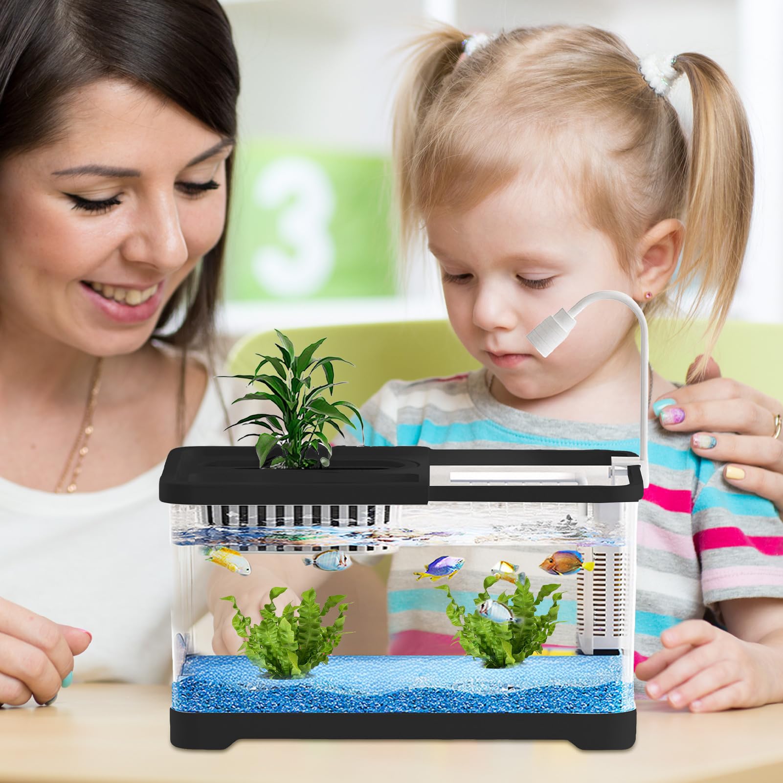 Ensemble initial pour aquarium - Mini réservoir de 2,5 gallons, biosphère cristalline à faible entretien, filtrage et éclairage intégrés, conception de pot compact | Bureau pour ,