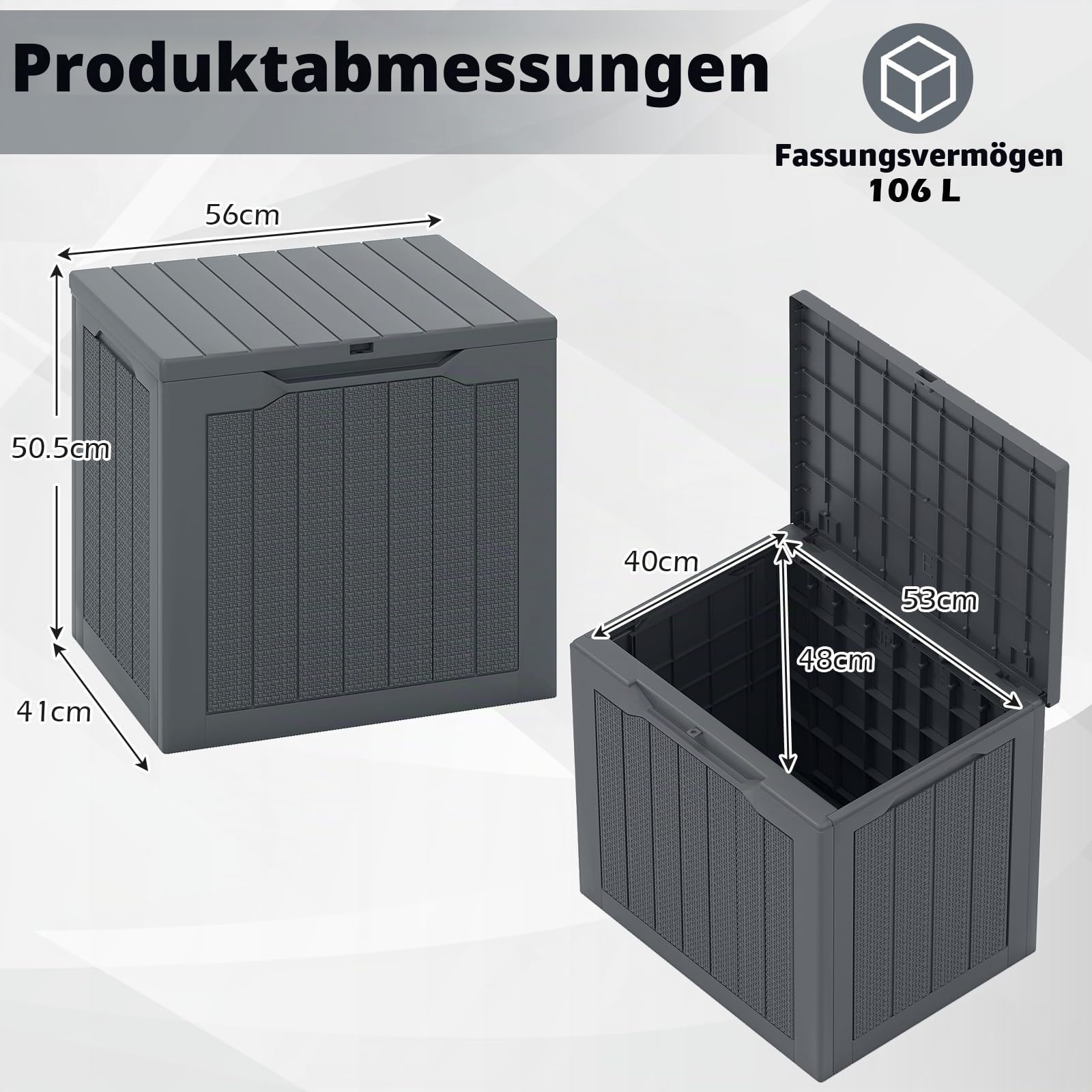GIANTEX Auflagenbox 106L, Gartenbox mit abschließbarem Deckel, Kissenbox mit Stauraum, Outdoor Schrank, Aufbewahrungsbox Rattan-Optik für Garten, Terrasse und Pool (Grau)