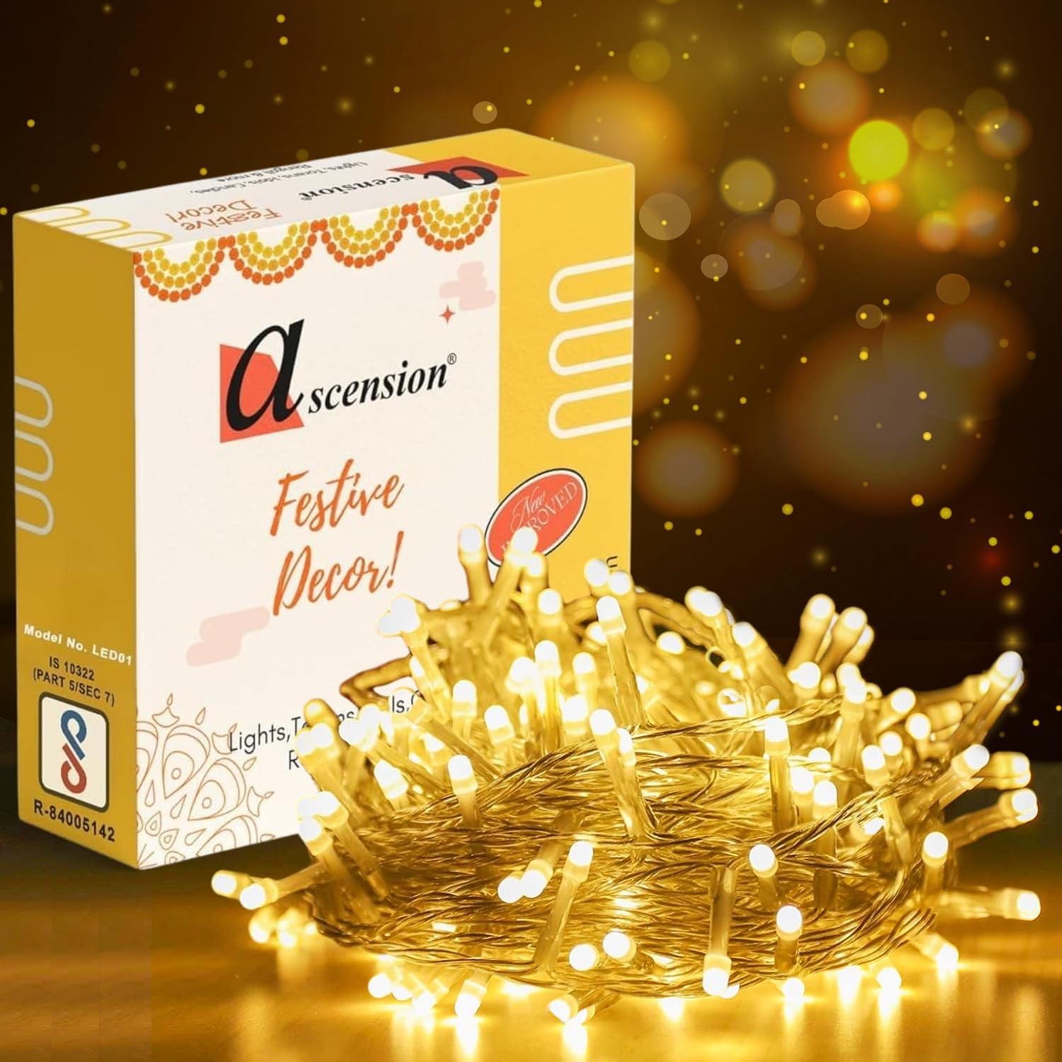 ascension 36 feet 40 LED Serial Blubs String Light for Indoor Outdoor Décor String Lights for Diwali, Navratri,Party,Ramadan,Christmas Decoration Led Lights for Home Festival Decoration (Warm White)