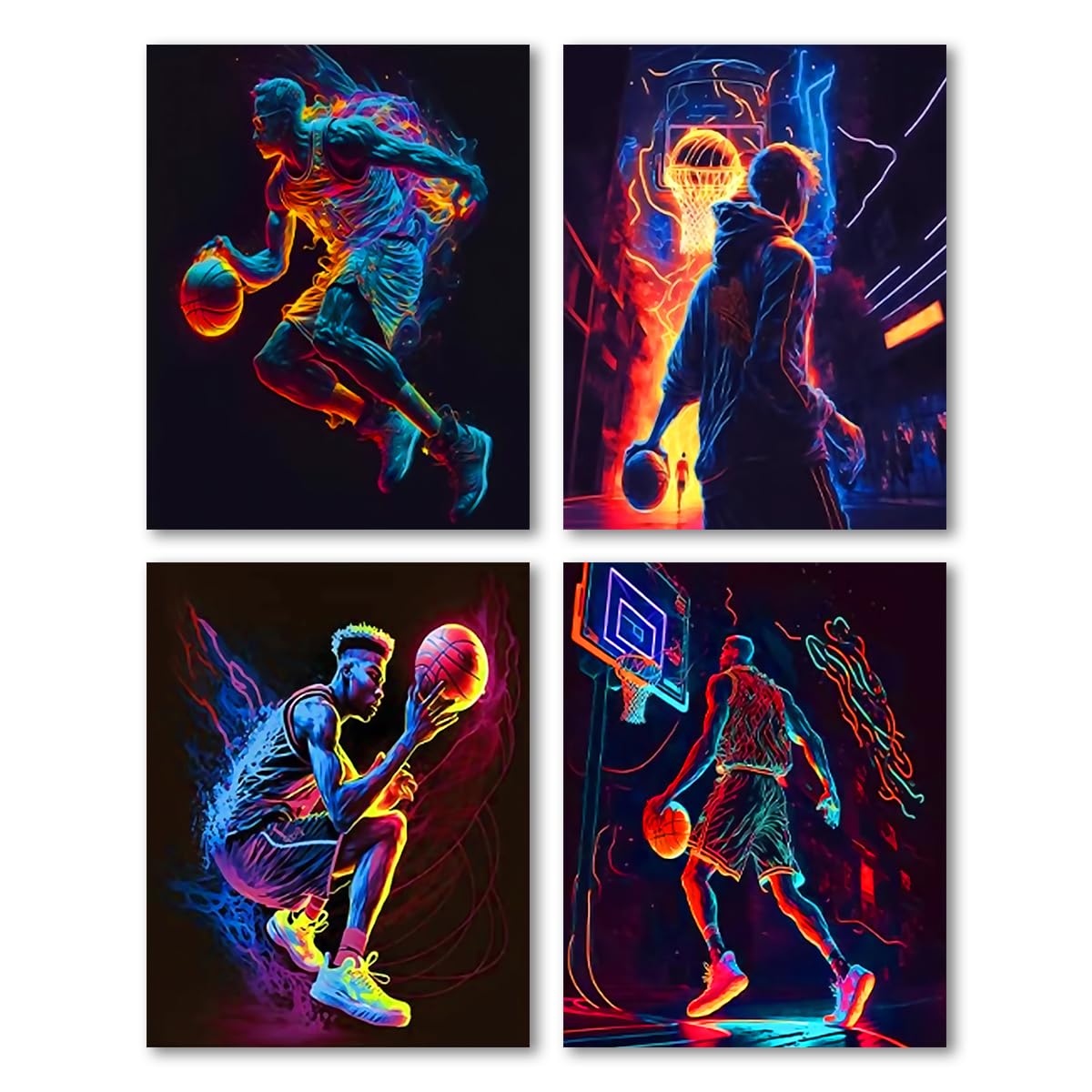 QridRir Basketball Superstar Poster,Sports Canvas Wall Art,Neon Artwork for Bedroom Living Room Gym Decorarion,Unframed 8x10inches Set of 4