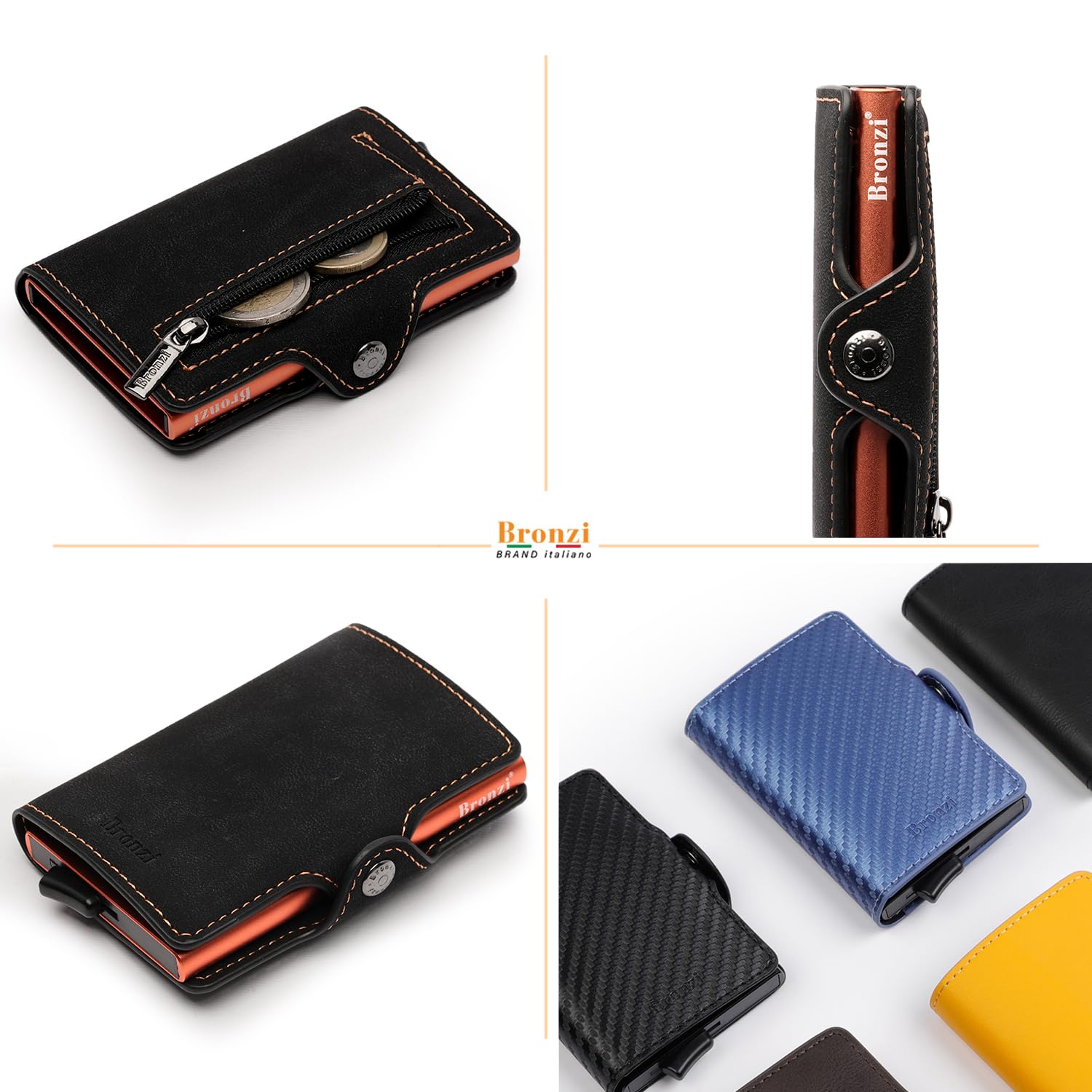 Bronzi® Portafoglio Uomo Slim Piccolo | Portacarte Donna Portatessere Porta Carte Di Credito | Protezione RFID con Portamonete | (Opaco Arancione)