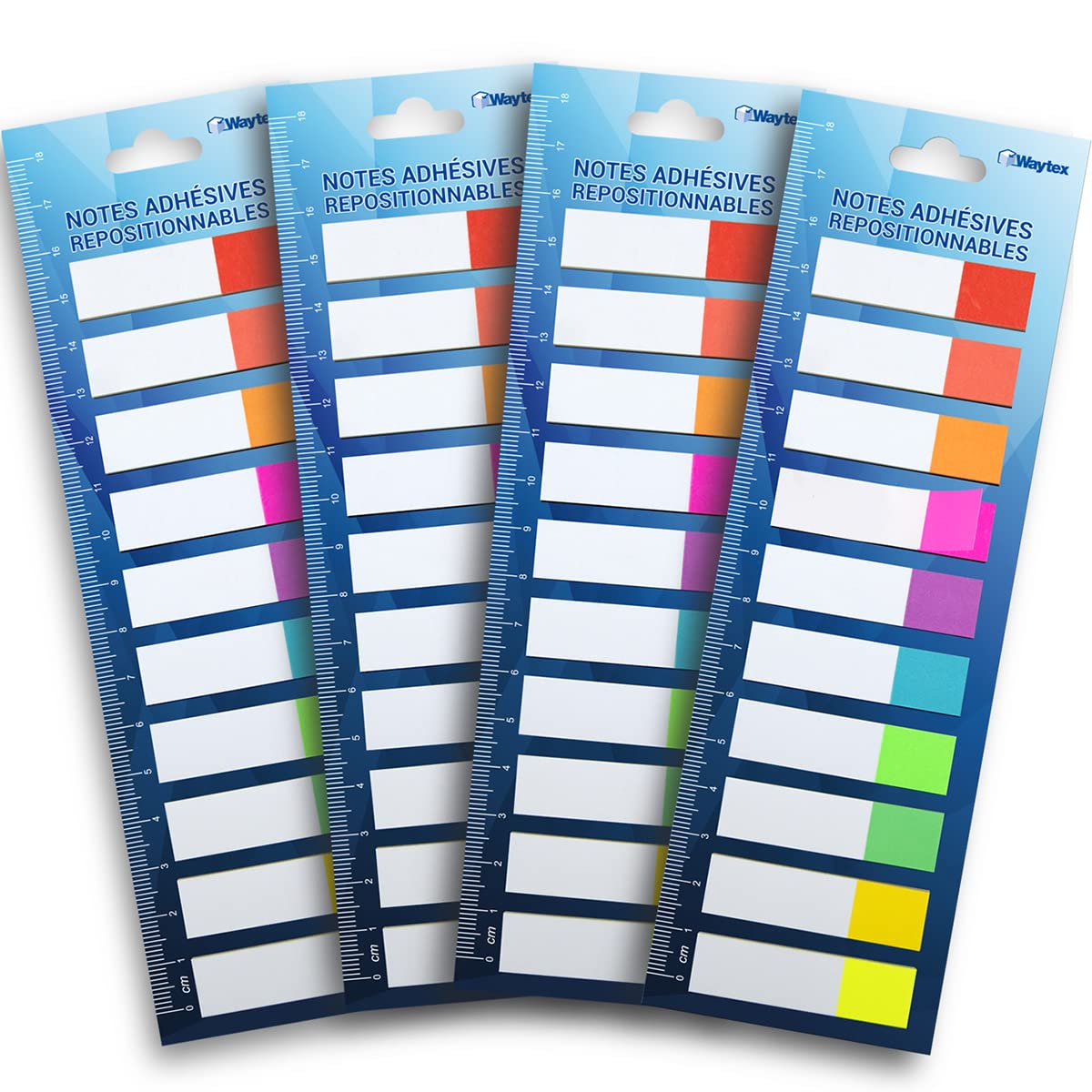 WAYTEX 800 Sticky Paper Repositionable Bookmarks 10 Neon Colours 4 Packs of 10 Mini Pads of 20 Sheets 45 x 12 mm