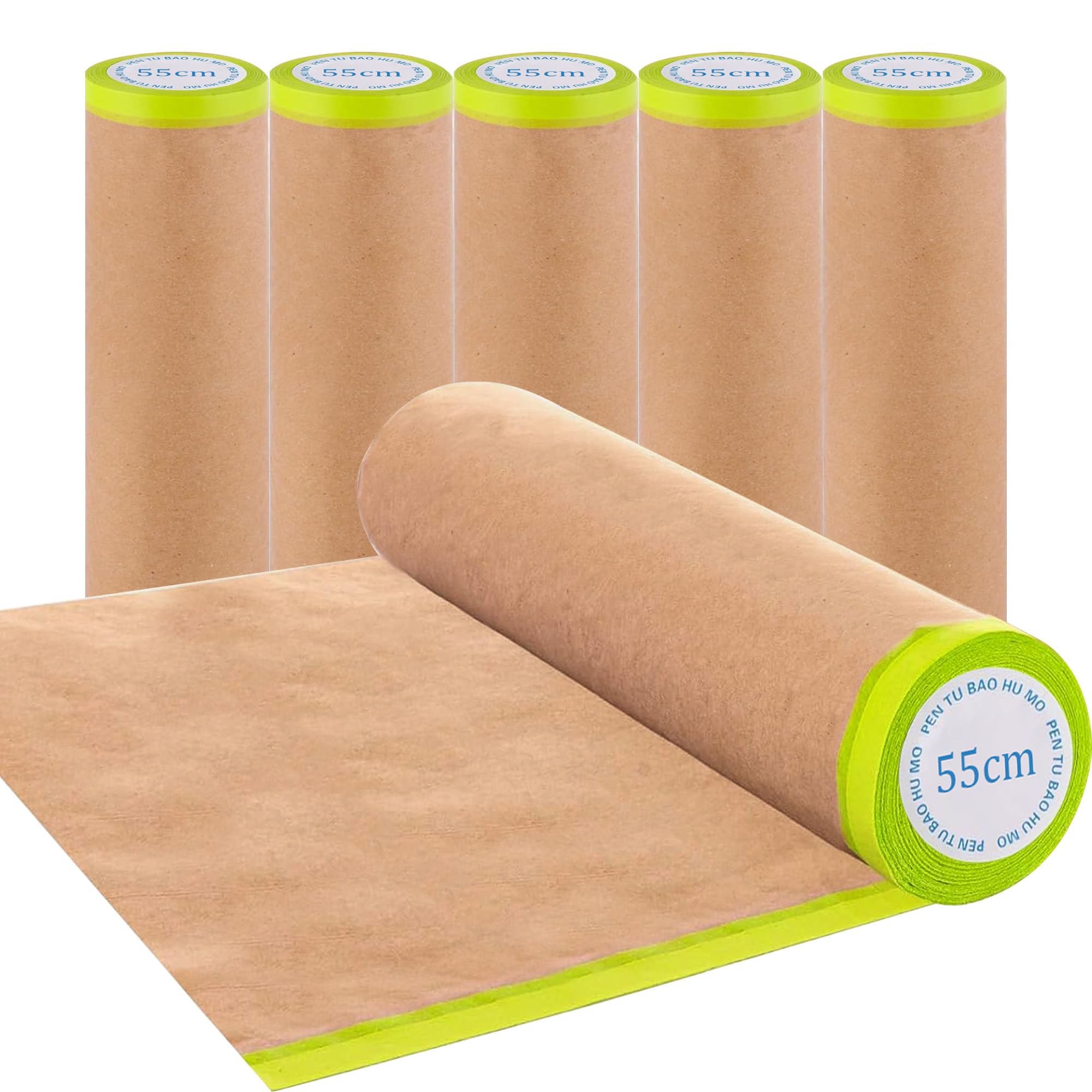 JIODEKEYI Masking Paper for Spraying 6 Rolls: 21 In x 32.8 Ft Pre-Taped Paper with Adhesive Tape Brown Paint Masking Papers for Car Wall Frame Floor Furniture Protection