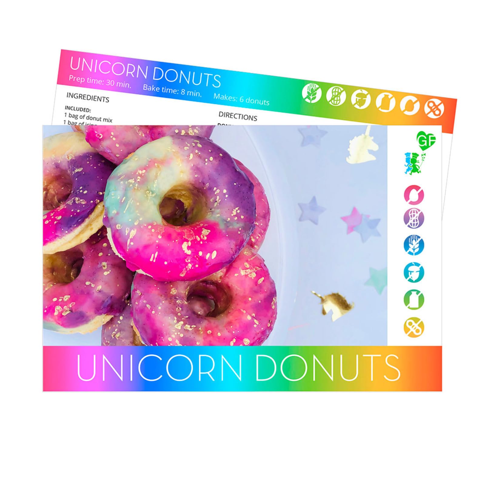 Little GF Chefs DIY Einhorn Donut Backset für Kinder | Glutenfreie Regenbogen-Wirbelglasur Backzubehör Geschenkset mit Zuckergussmischung, Zutaten, Schritt-für-Schritt-Anleitung (evtl. nicht in