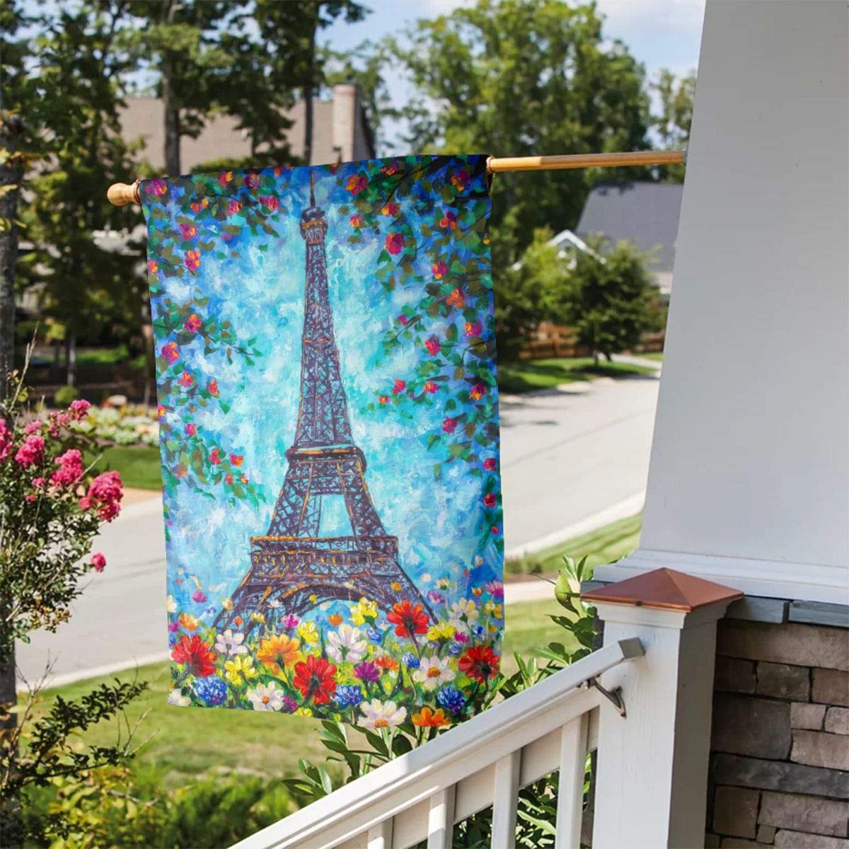 Delerain Gartenflagge Eiffelturm Mit Frühlingsblumen – 31,8 X 45,7 Cm, Doppelseitig & Wetterfest