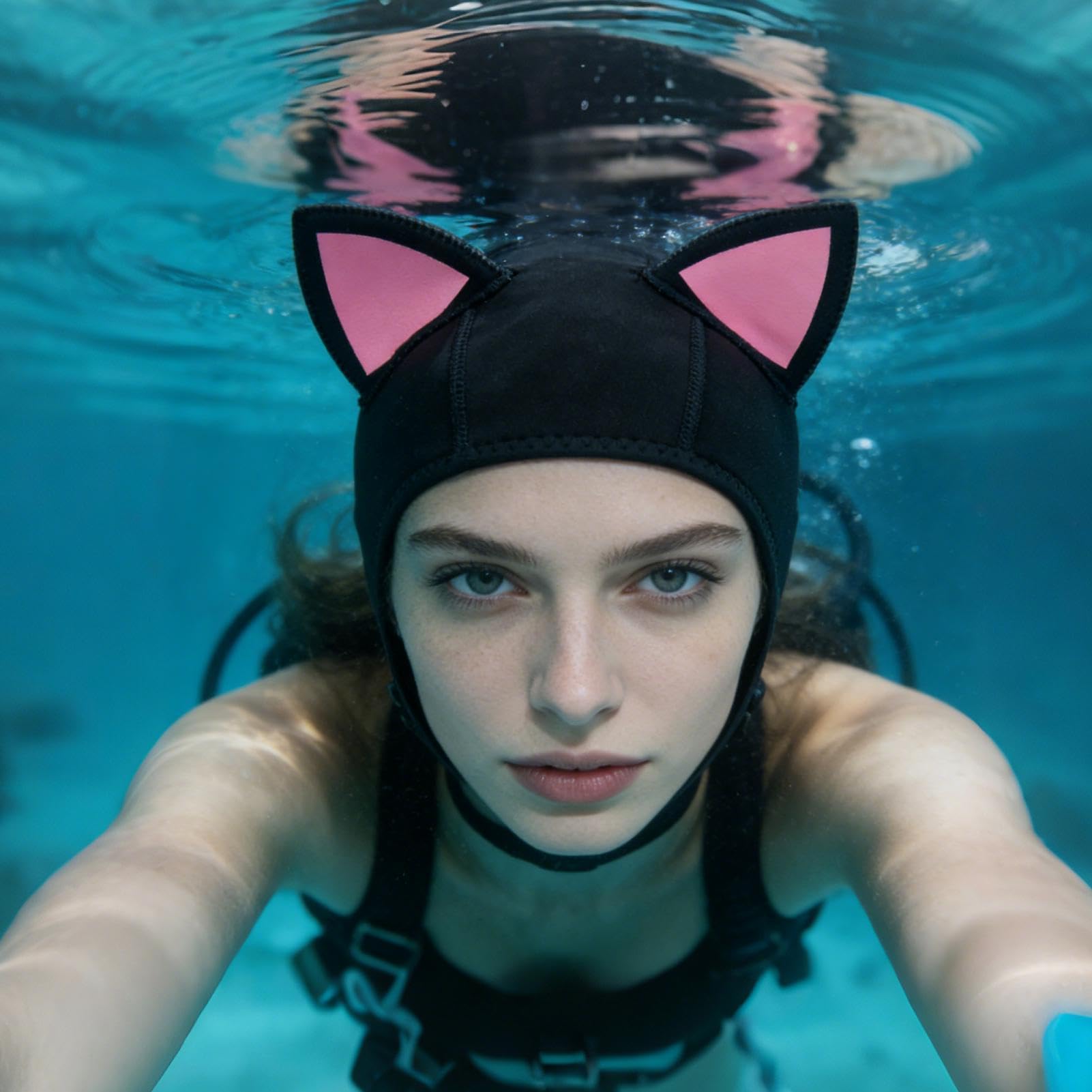 Generico Cappuccio in Neoprene Copricapo Termico per Nuoto | con Orecchie da Gatto in Neoprene per Snorkeling, Surf, Vela, Kayak, Sport Acquatici, Donne