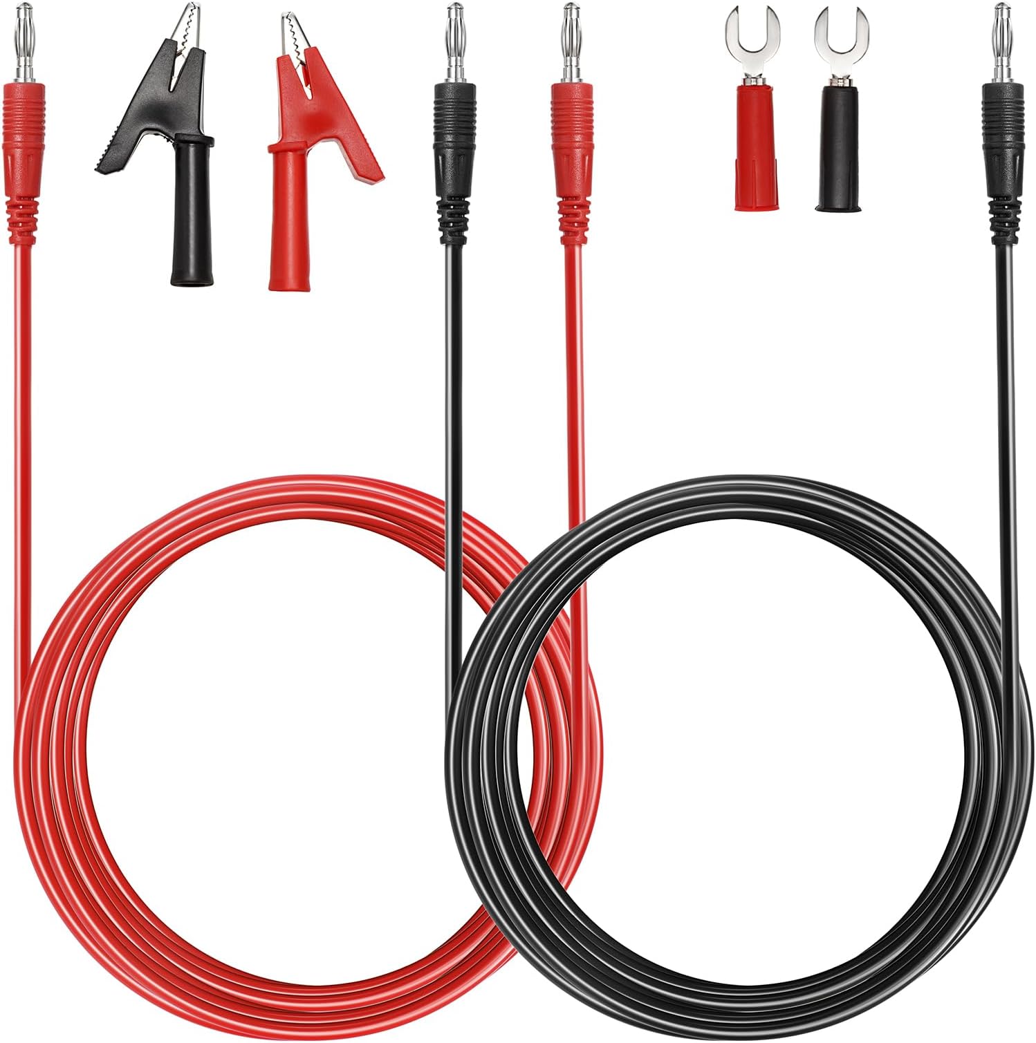 Sumnacon 4 in 1 Banana Plug Alligator Clip Pure Copper Fork Test Lead, 6.6 Ft Multimeter Flexible Test Lead Wire Cable with Protective Jack Copper Clamps for Electrical Testing 1000V/15A
