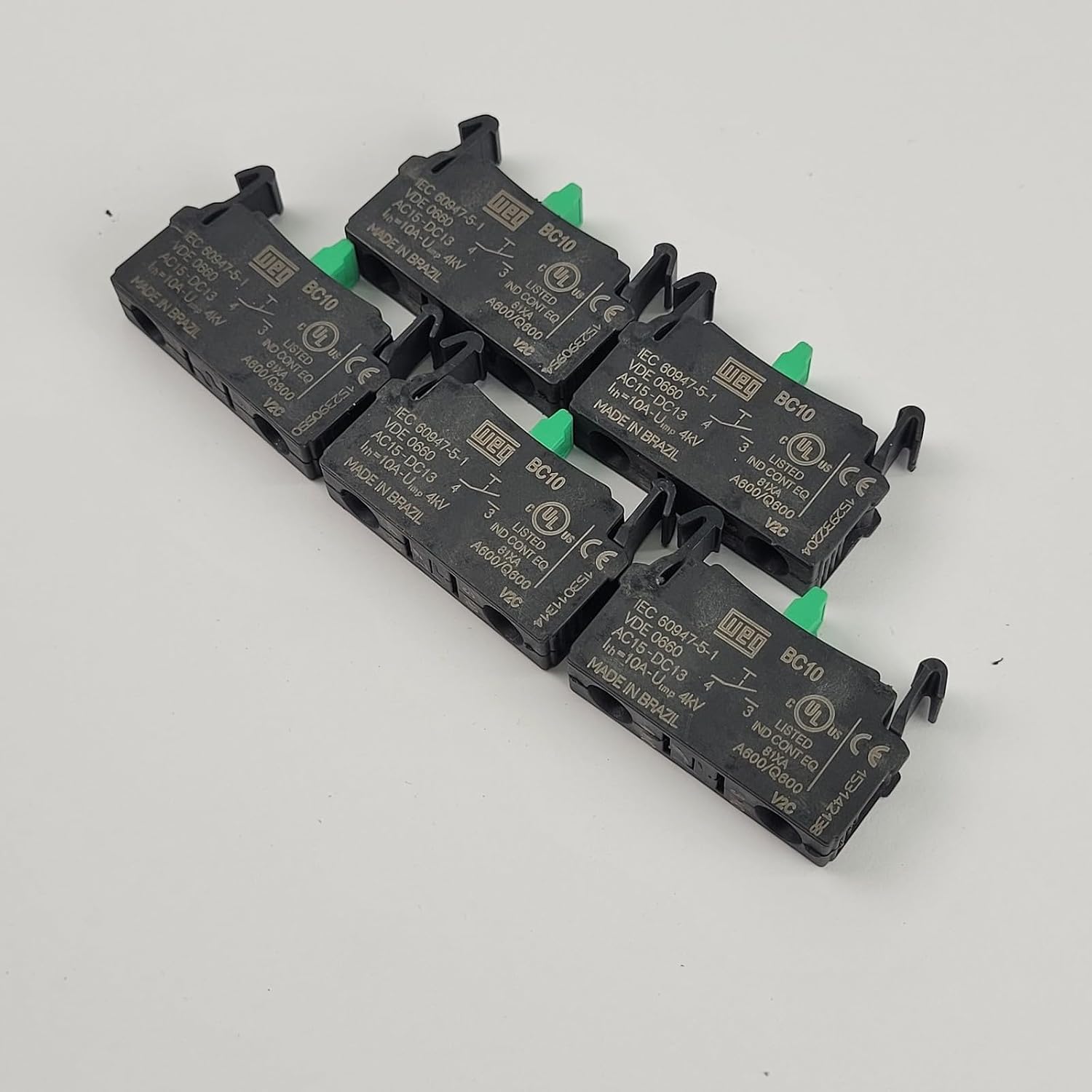 Lot of 5 BC10F-CSW Contact Block, Normally Open, AC15-DC13, 4kV - USED