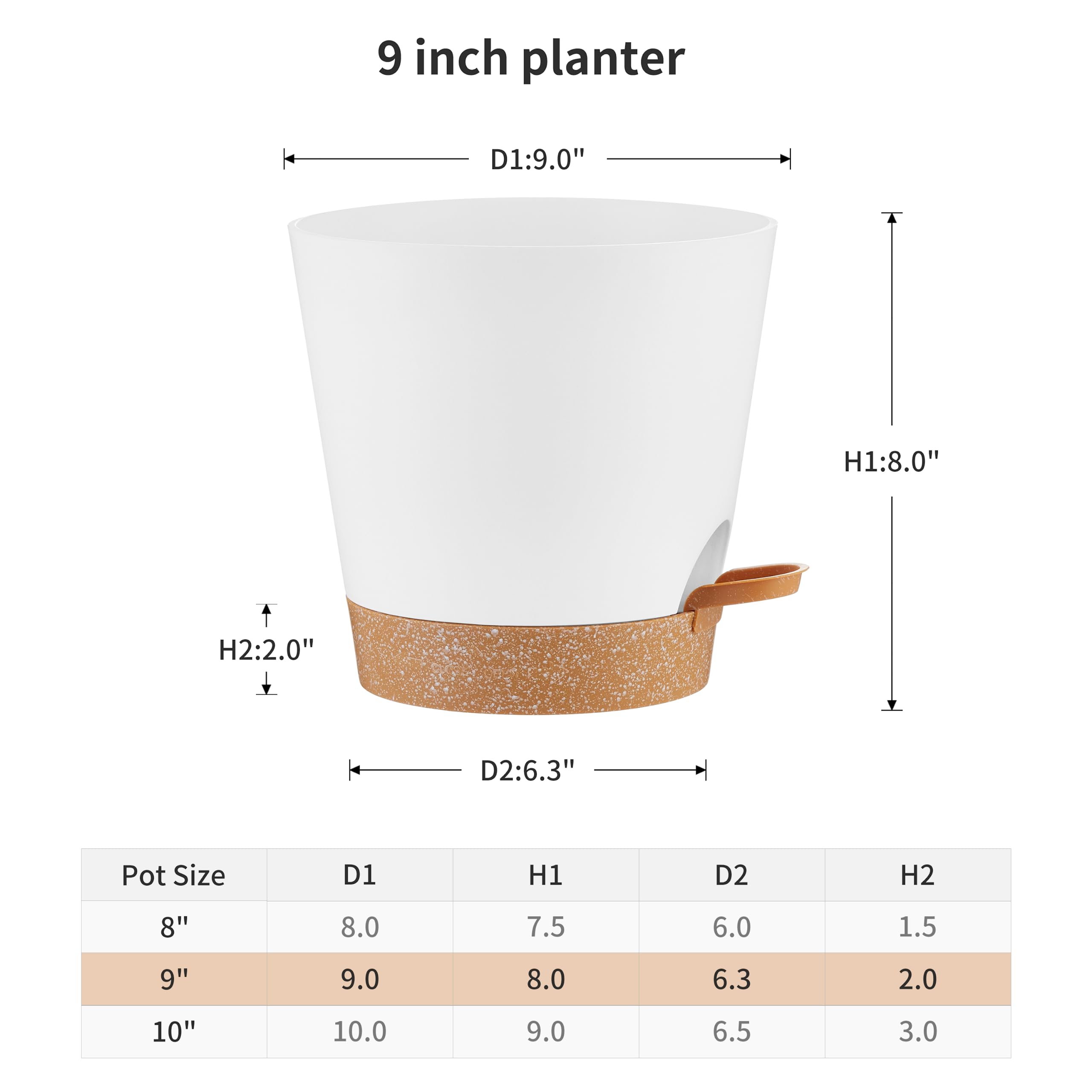 FaithLand 2-Pack 9 Inch Planter Pots for Indoor Outdoor Plants Self Watering Flower Pots with Deep Reservoir, White with Terracotta … - Image 2