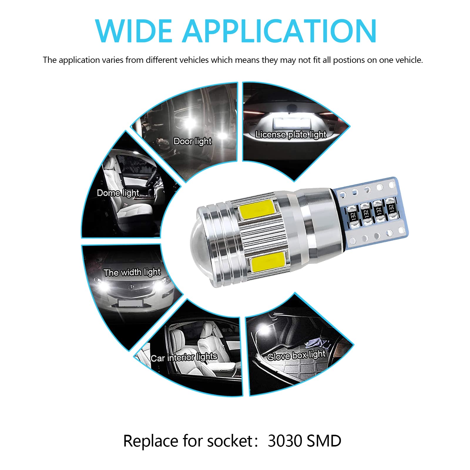 Lampadine LED Auto T10 W5W - 4 Pezzi 7000K Per Luci Interne, Targa E Posizione