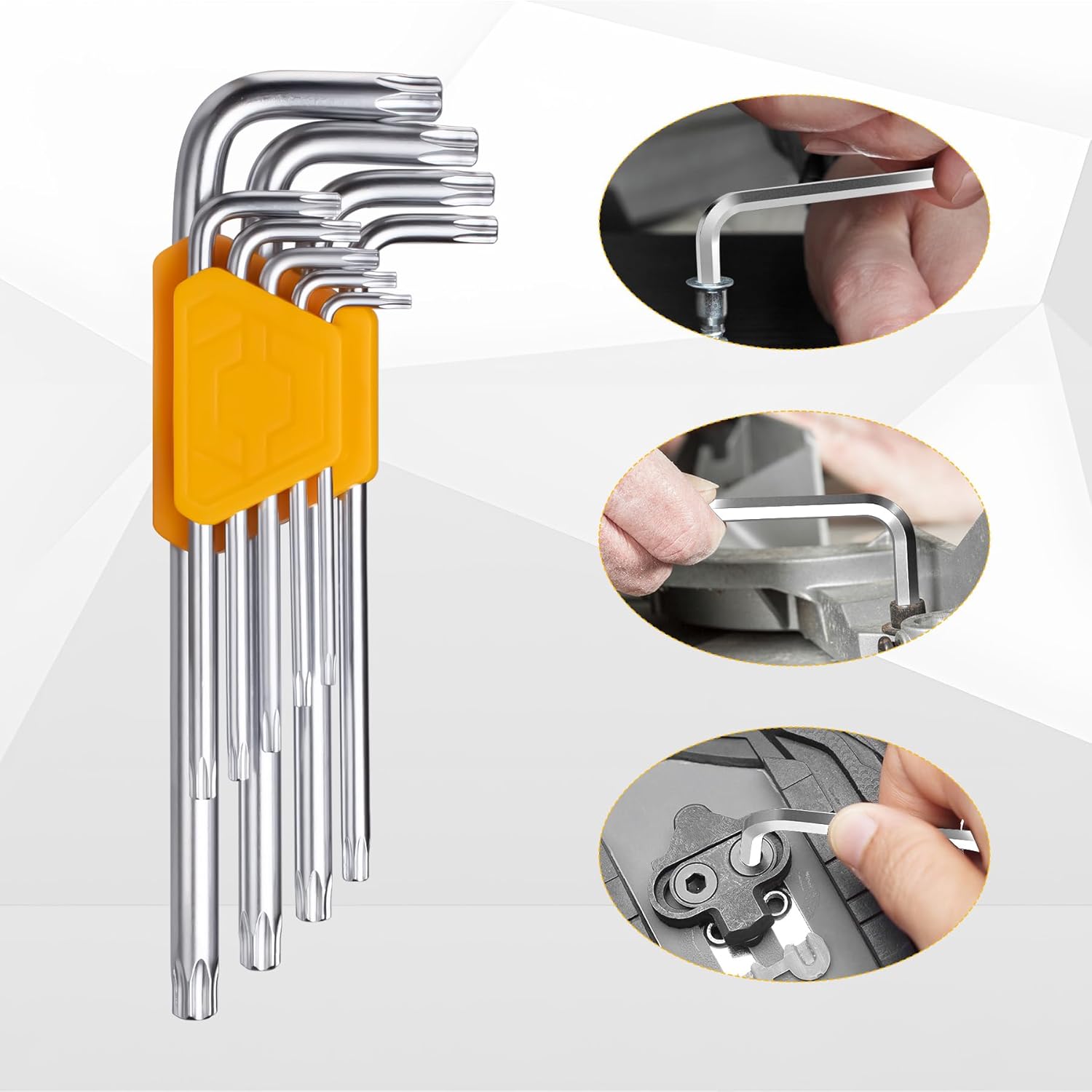 Torx Screwdriver Set, 9 PCS Hex Key Allen Wrench Set Tamper Proof Star Bit Driver Kit with Pin Hole, Cr-V Alloy Steel, Metric (T10-T50) for Automotive, Electronics, Furniture, Machinery Repair