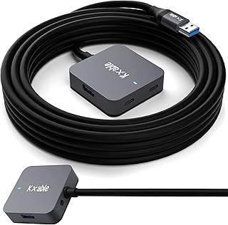 USB Hub, USB Extension Cable 15 Feet, USB 3.0 Active Cable with 4-Port USB Hub (2 USB-A Ports+2 USB-C Ports), 5Gbps, Aluminum Shell, Ultra-Slim Multiport USB Hub, USB Male to Female Adapter-15 ft