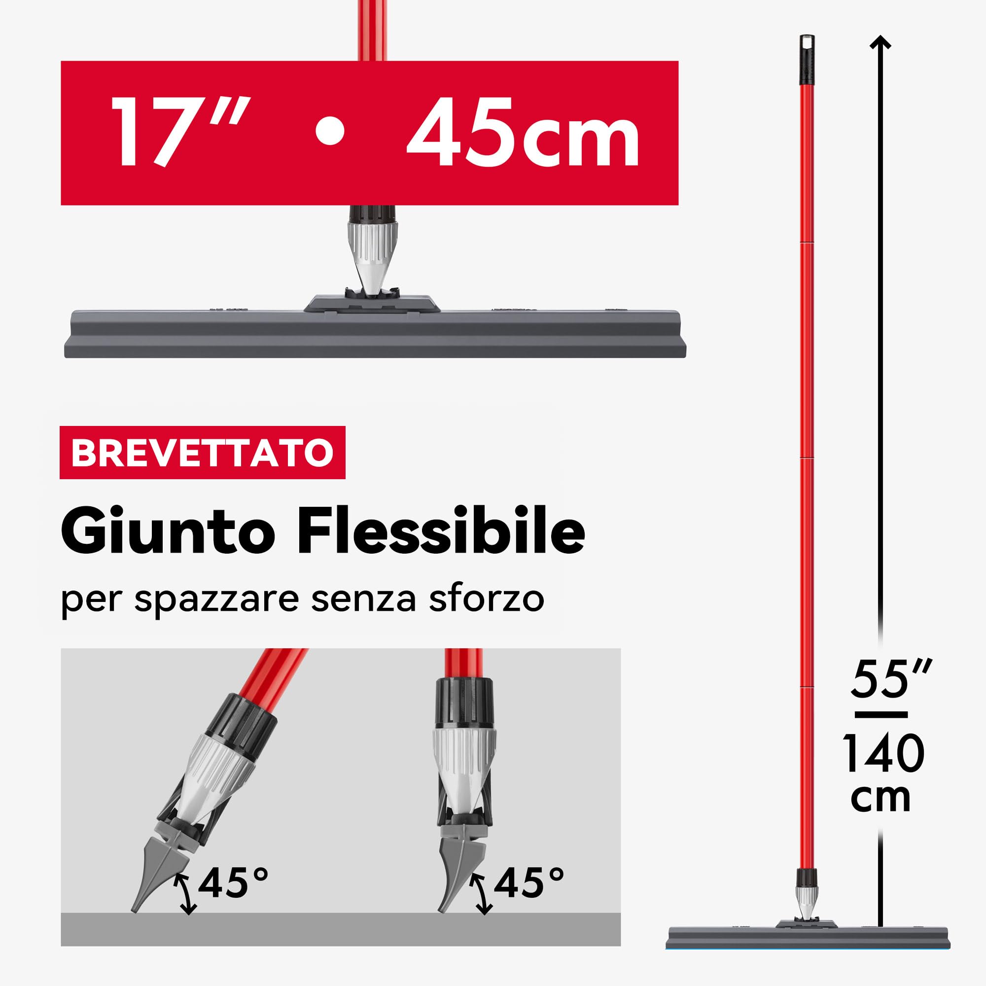 Tyroler Tira Acqua Pavimenti esterno da 45 cm | Testa in Silicone 100% | Manico Antiruggine da 140 cm tergipavimento spingiacqua | tiraacqua pavimenti esterni | tiracqua per pavimento