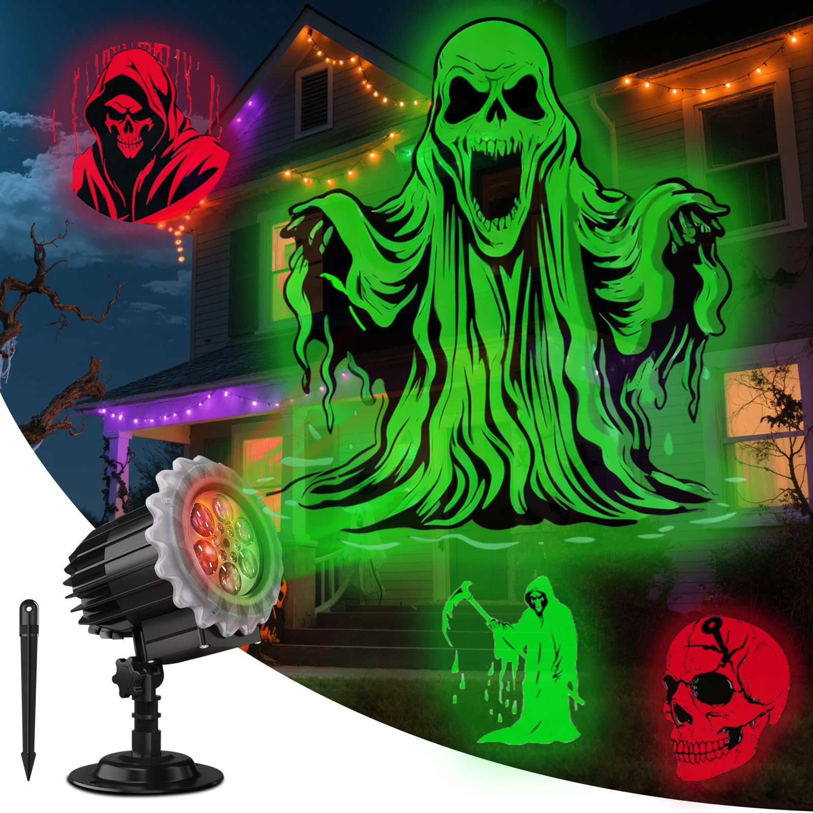 OUSFOT Proyector Halloween Movimiento 9W Diapositiva Única Incorporada