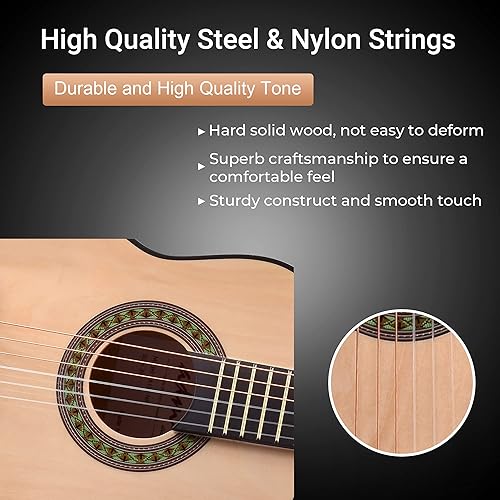 Vista 33 de ADM - Guitarra acústica para principiantes de 30 pulgadas, cuerdas de nailon, guitarra de madera para niños y estudiantes, lecciones en línea