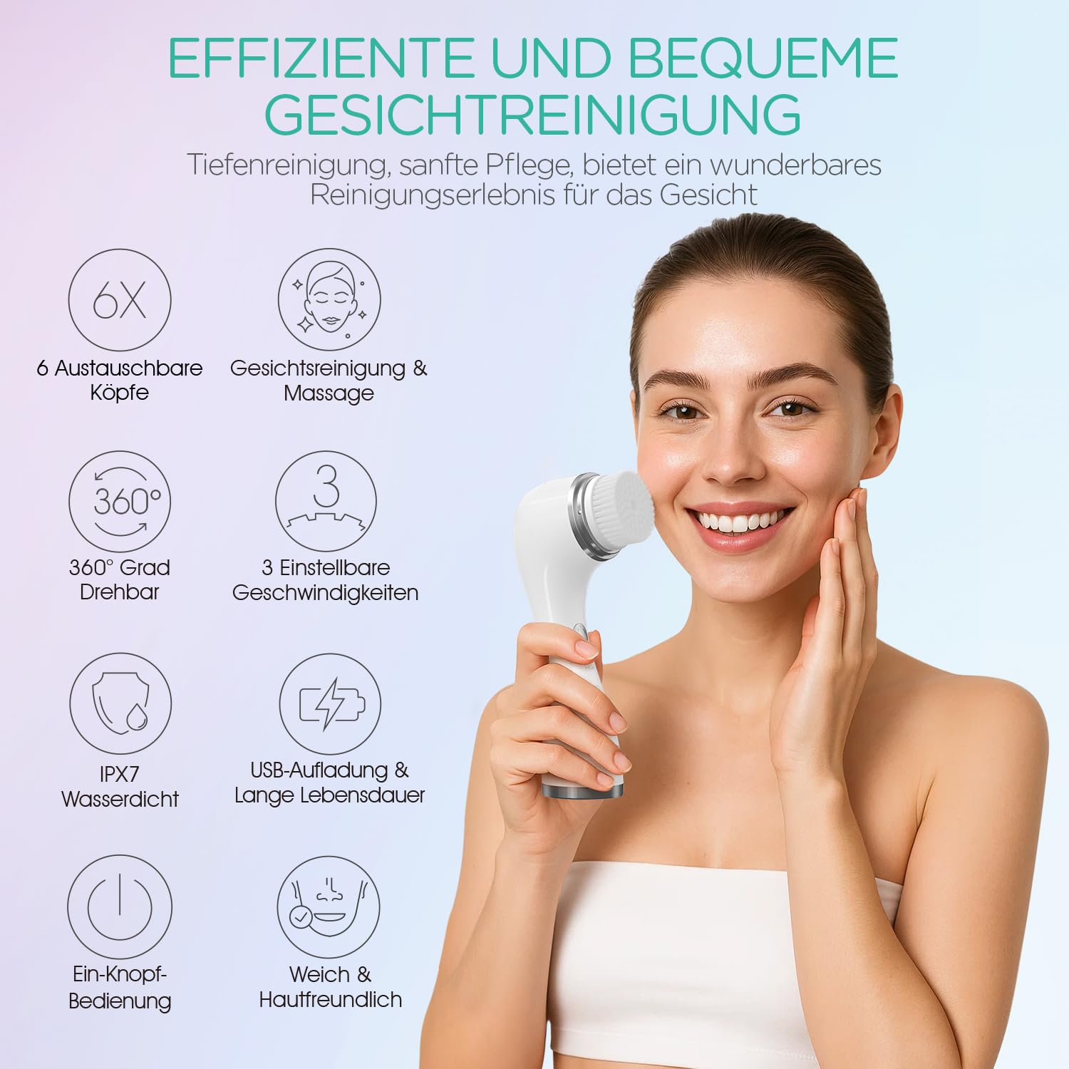 VOYOR Gesichtsreinigungsbürste Elektrische zur Gesichtsreinigung Wiederaufladbare Reinigungsbürste Gesicht 360° Tiefenreinigung, Mitesser, Peeling und Massage Wasserdicht Gesichtsbürste FB101