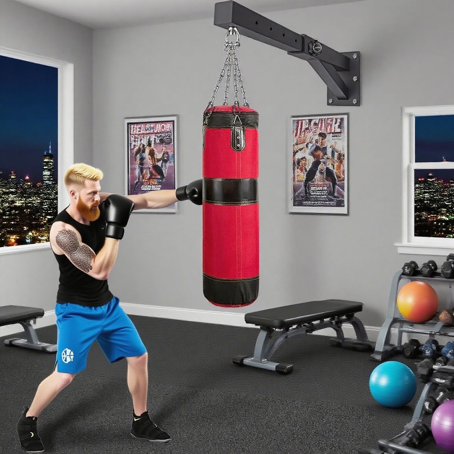 Supporto Murale per Sacco da Boxe Regolabile - Staffa Pesante Estensibile per Sacchi da Palestra, Montaggio Facile per Kickboxing, Casa Palestra (Lunghezza Estendibile)