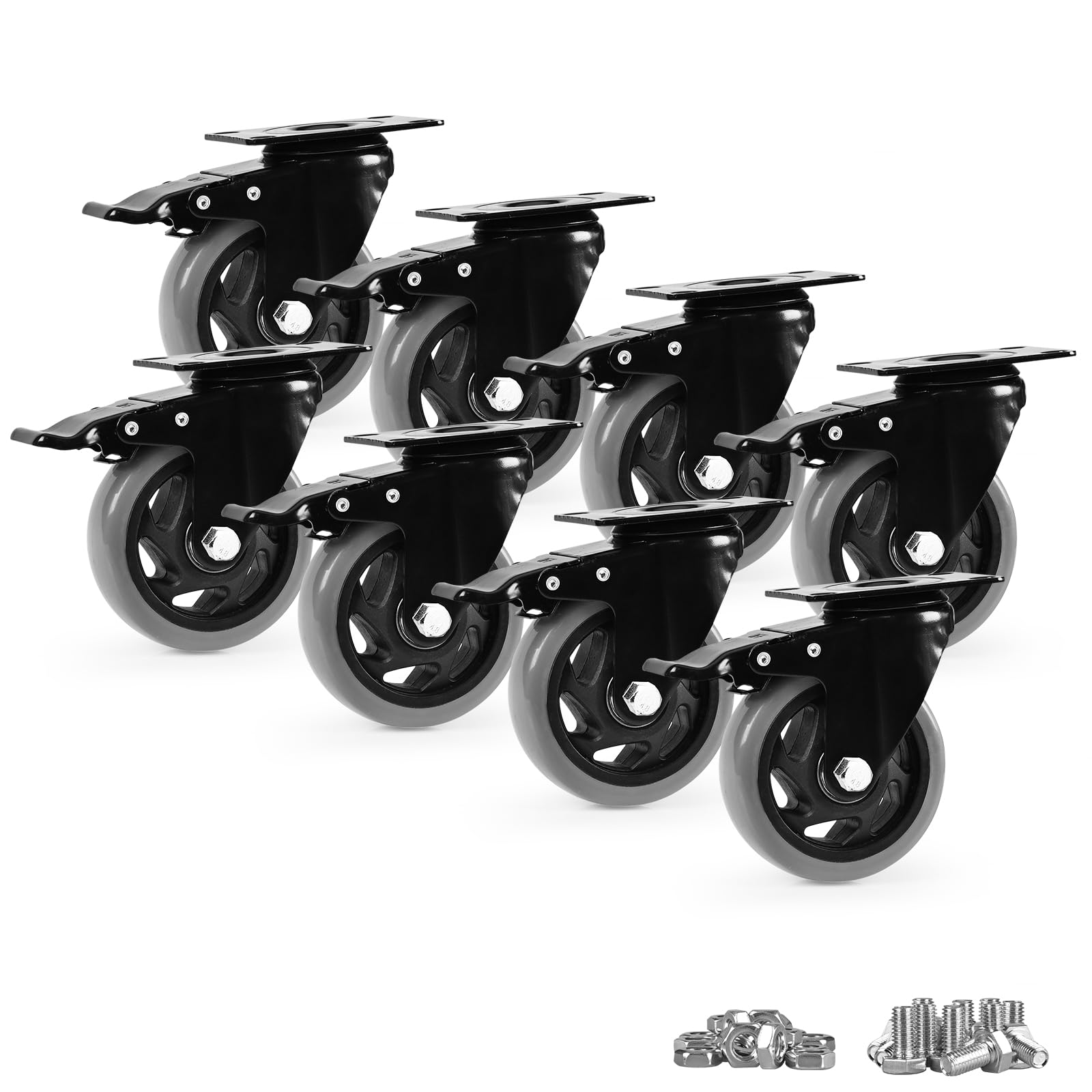 Nfbcxutkw 8 Caster Wheels, Heavy Duty 4 Inch Casters Set Of Locking Swivel Casters Wheels For Cart, Furniture And Workbench, Grey