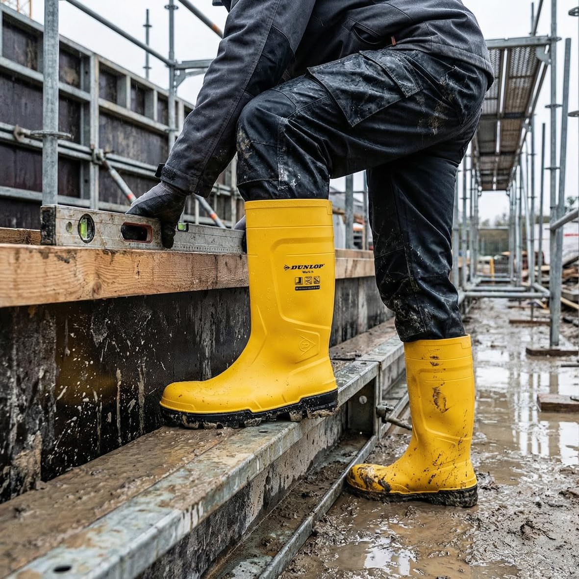 Dunlop Work-It S5 - Arbeitsstiefel aus PVC für Damen und Herren – Wasserdichte Sicherheitsstiefel mit Stahlkappe – Baustellenstiefel – Chemikalienbeständig und rutschfest - Gelb – Größe 35 bis 50