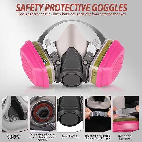 Miniatura 2 de LJSXFI Máscara respiradora de gas de cara completa - Máscaras de gas con filtro de carbón activado 60926, contra polvo, gases, vapor orgánico