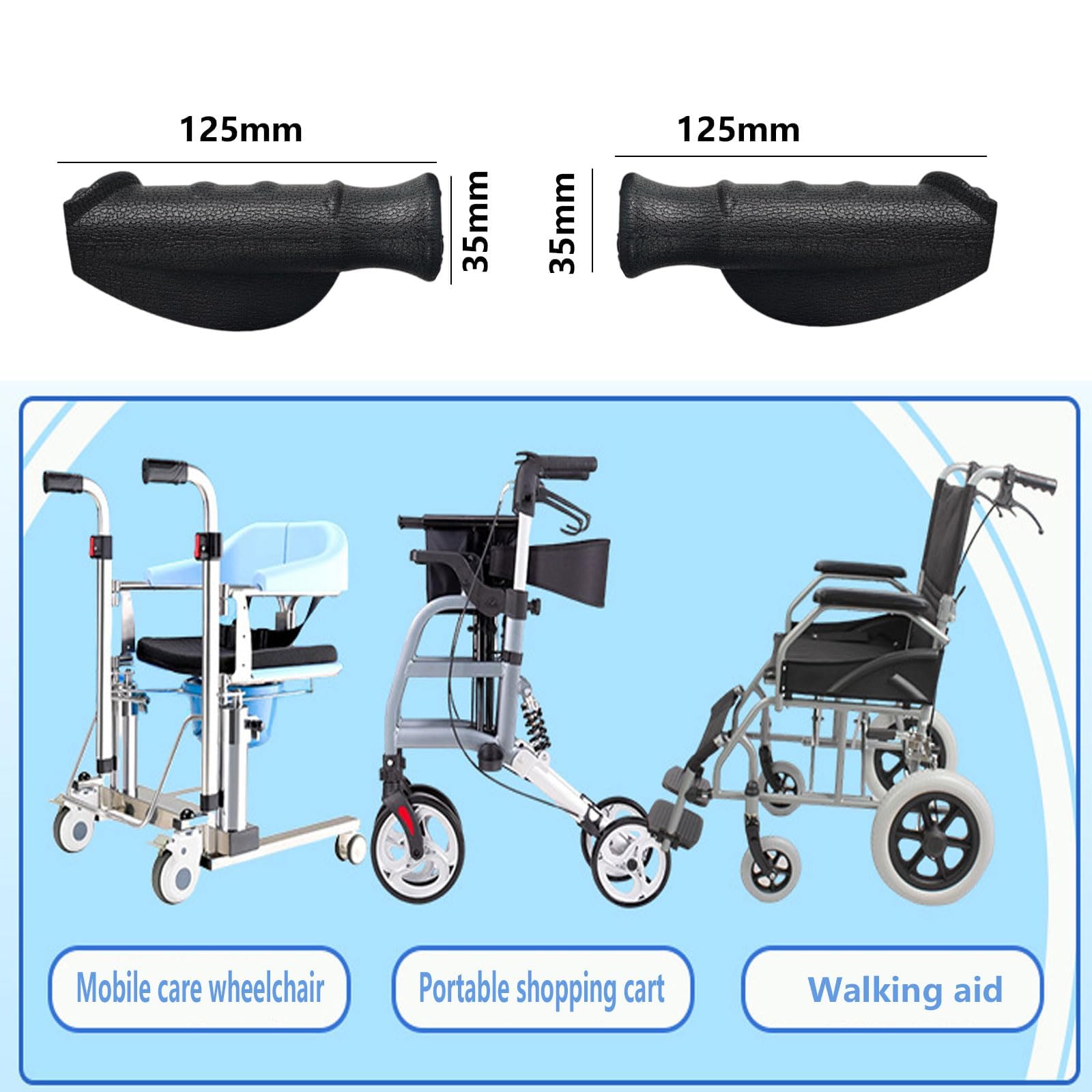 2 asas cómodas para andador, mango para andador, mango anatómico negro, diseño ergonómico, 22 mm, accesorios para andadores, andador Crutch