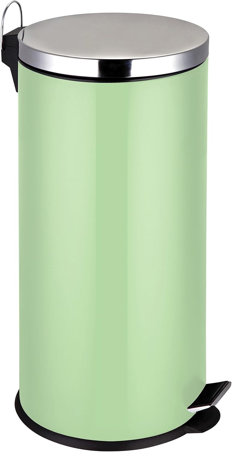 Premier Housewares 30 L Pedal Bin Slim Green Kitchen Bin Recycle Bins for Kitchen Stainless