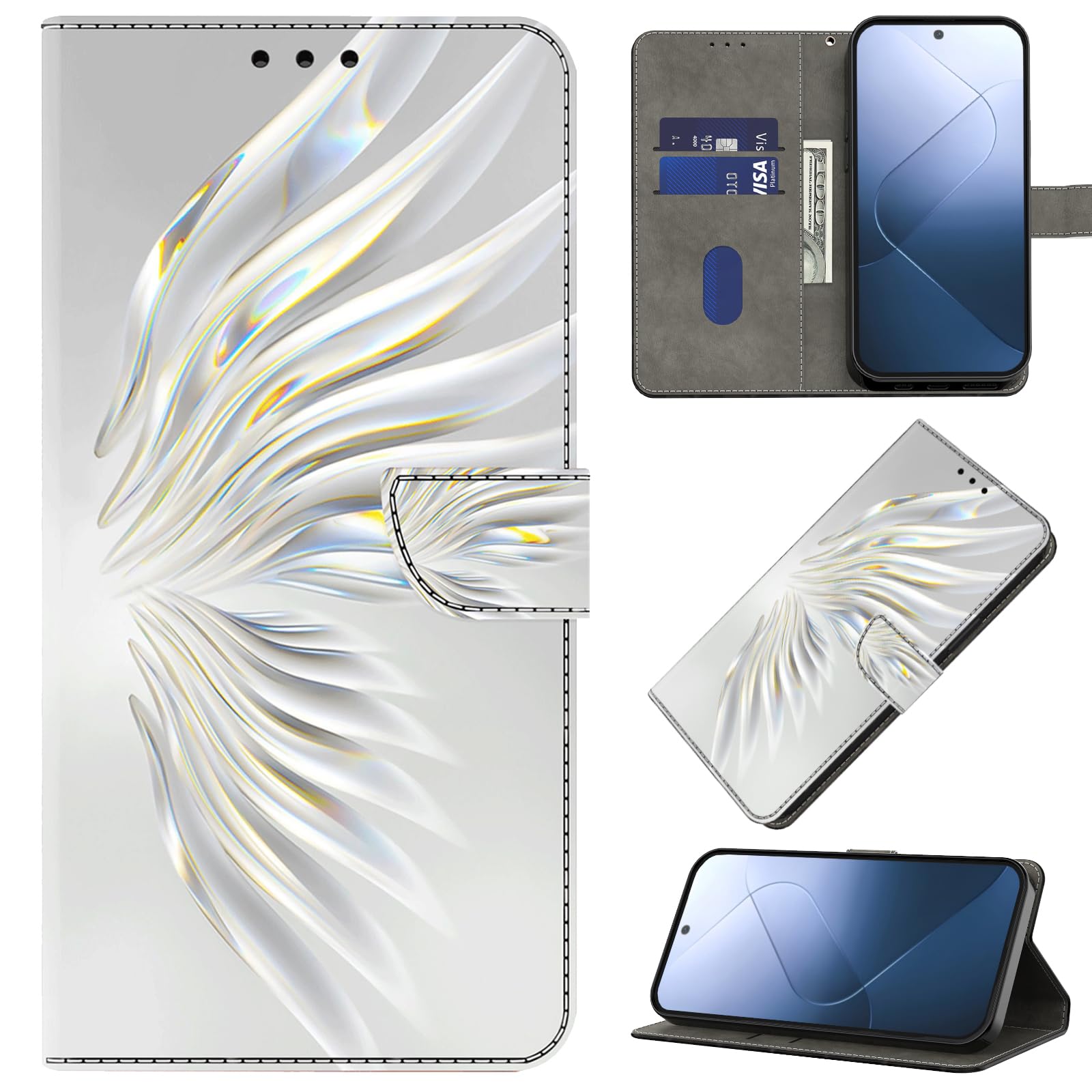 BOLELAW Hülle für Xiaomi Redmi Note 14 Pro/14 Pro Plus – Stoßfeste PU Leder Wallet Case mit Magnetverschluss, Standfunktion & Kartenfächern, ideal für den Alltag, Kristall-Flügel