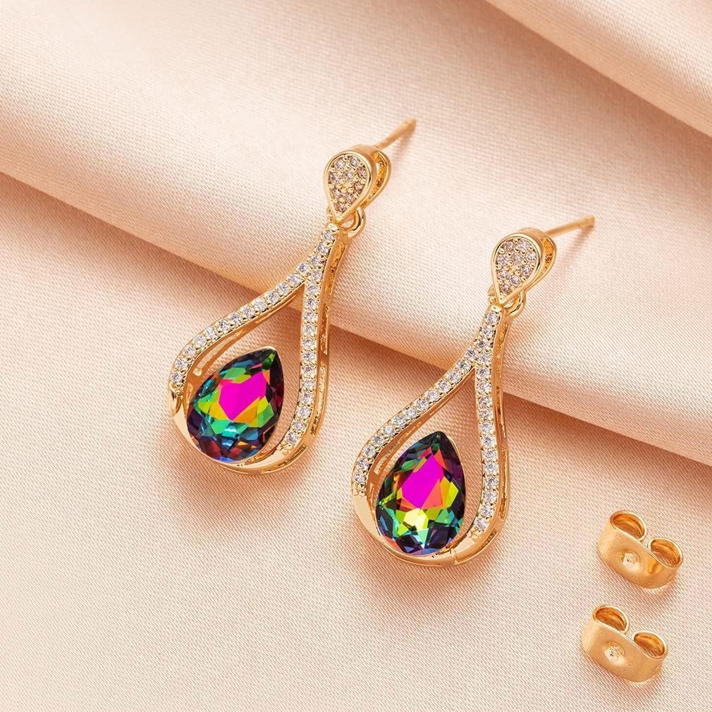 Austrian Crystal Halo Teardrop Hollow Drop Stud Earrings for Women 14K Rose Gold Plated Hypoallergenic Jewelry - Image 5