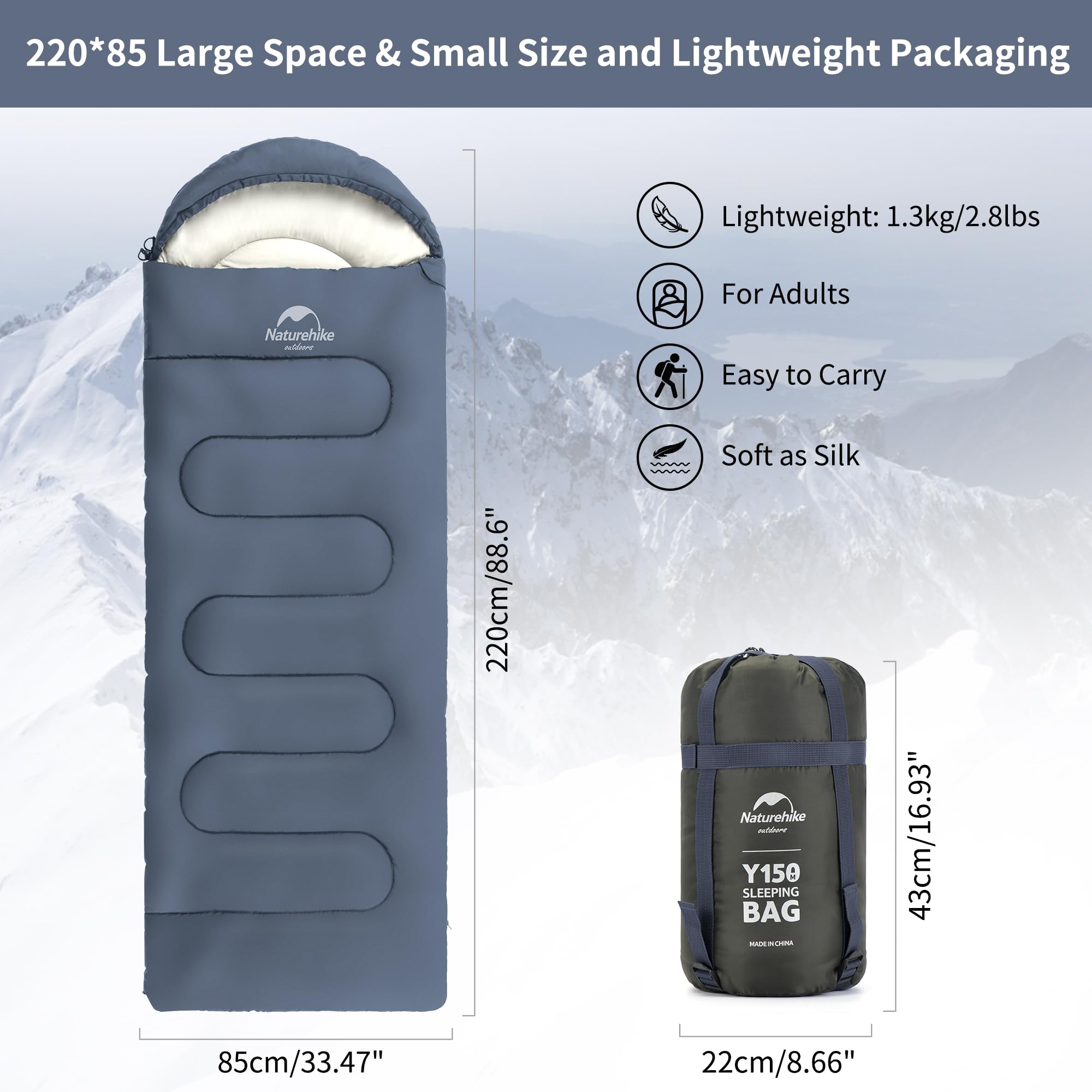 Naturehike Sacco a Pelo,3 Stagioni per Adulti,Gemellabile L e R,Oversize 220x85cm,Ultraleggero Portatile Compatto con Sacca di Compressione,Combina Matrimoniale