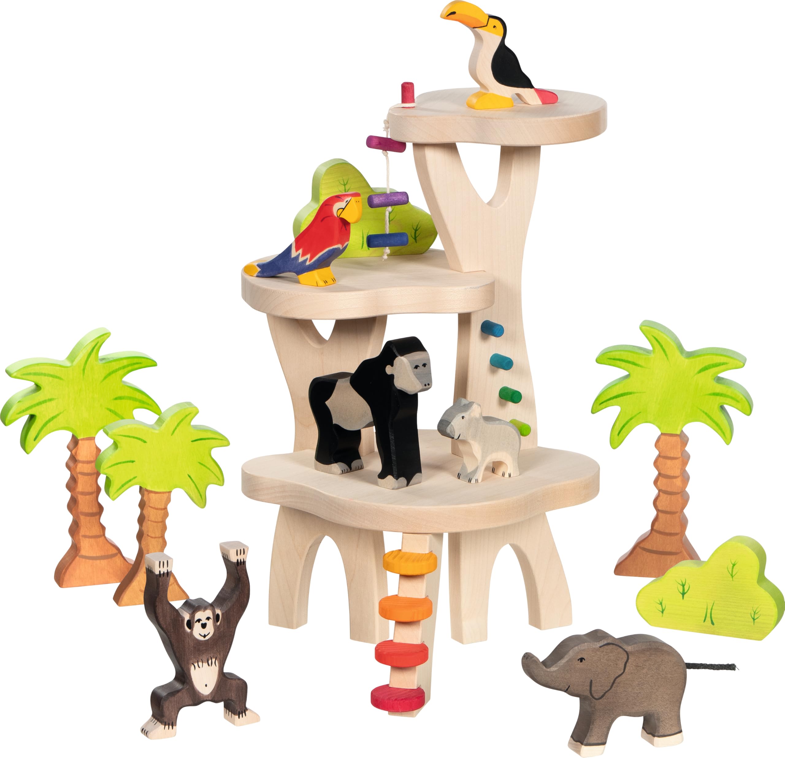 goki 51434 Domek do zabawy Wandelwelten – drewniane tło do zabawy z 3 poziomami, 28,5 x 42,3 x 25 cm, kompatybilny z figurkami HOLZTIGER
