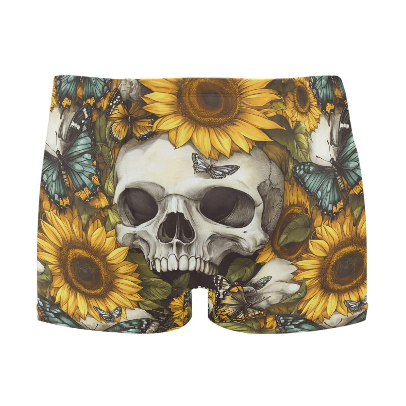 Mens Swimwear Gothic Skull Sunflower Short Swim Trunks Square Lg Swimsuit Bathing Suits for Men L 202c0046