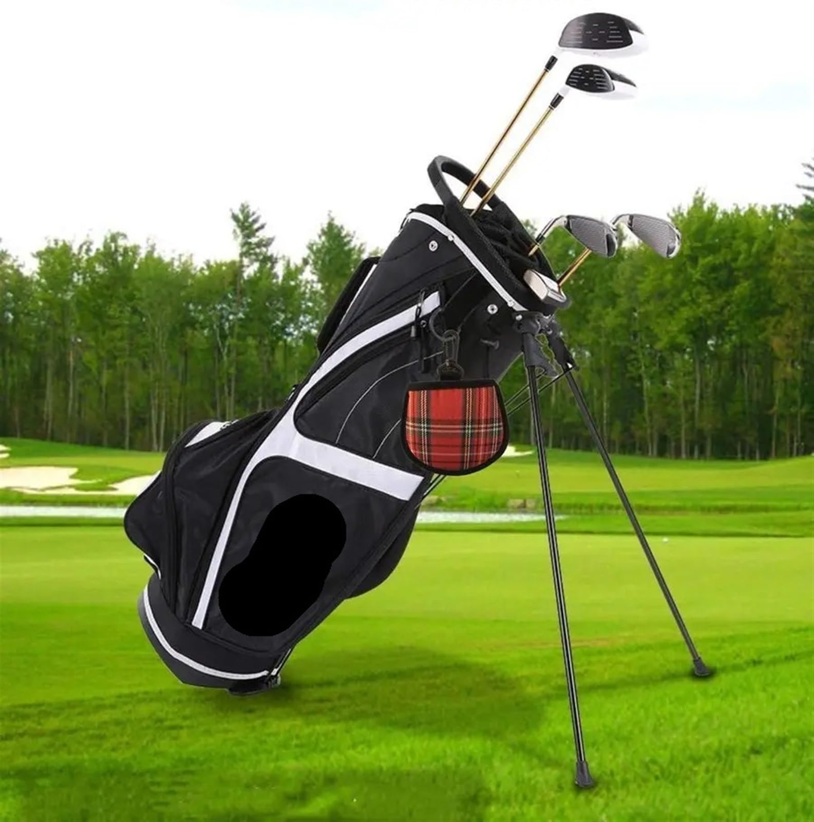 Golfball-Reiniger-Taschen Golfball-Reiniger-Beutel mit Clip, Pu-Leder-Reinigungstasche, Unterlegscheibe, Golfball-Reiniger(2 Pcs Red Grid)