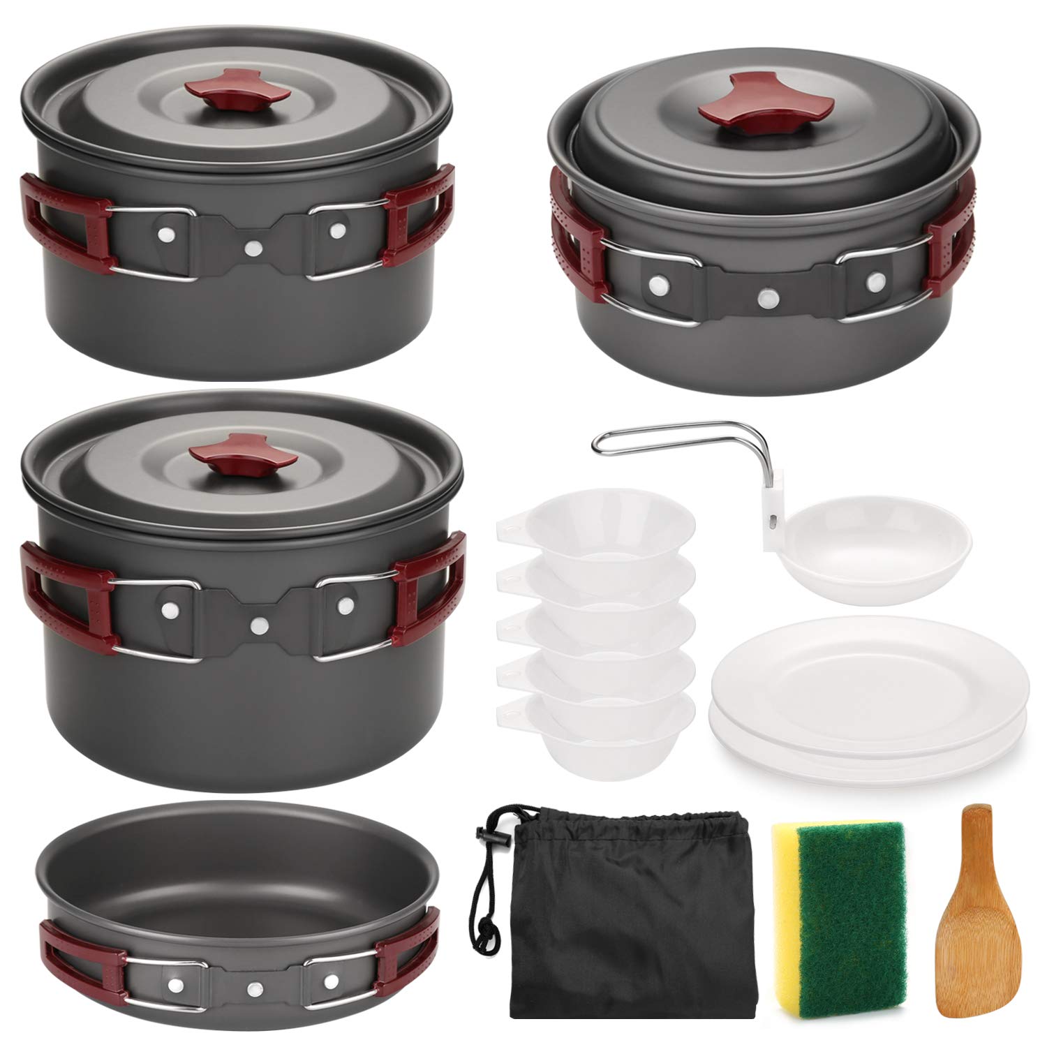 Odoland Camping Cookware Kit Non Stick Camping Pans for 3 to 5 People Portable Cook Set for Camping Hiking BBQ Picnic Outdoor Included Pan Pots Plates