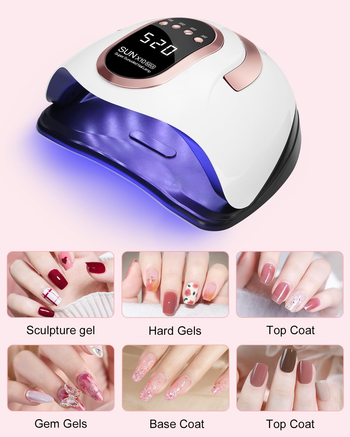 Lampada LED Unghie UV 220W, lampada uv unghie Automatico Sensore,4 Timer Preimpostati (10s,30s,60s,120s) per Tutto Smalto Gel Manicure/Pedicure.(rose)