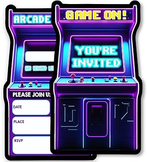 Arcade Games Birthday Party Invitations, Neon Arcade Party Invitations Card for Boys Girls (30 Cards & 30 Envelopes)
