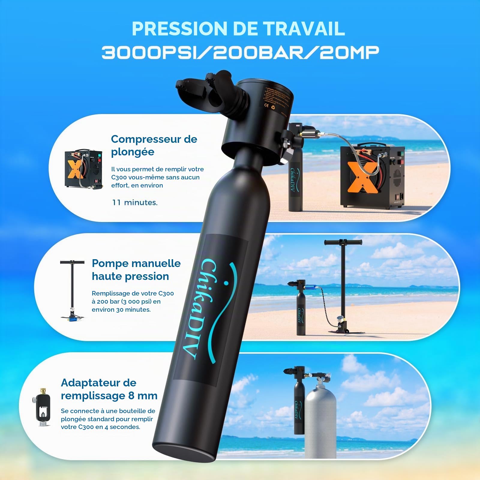 Mini Bouteille de Plongee Petite Bouteille Oxygène Plongee Respirateur Oxygene Plongee sous Marine Equipement Bouteille d'eau Recycleur Plongée