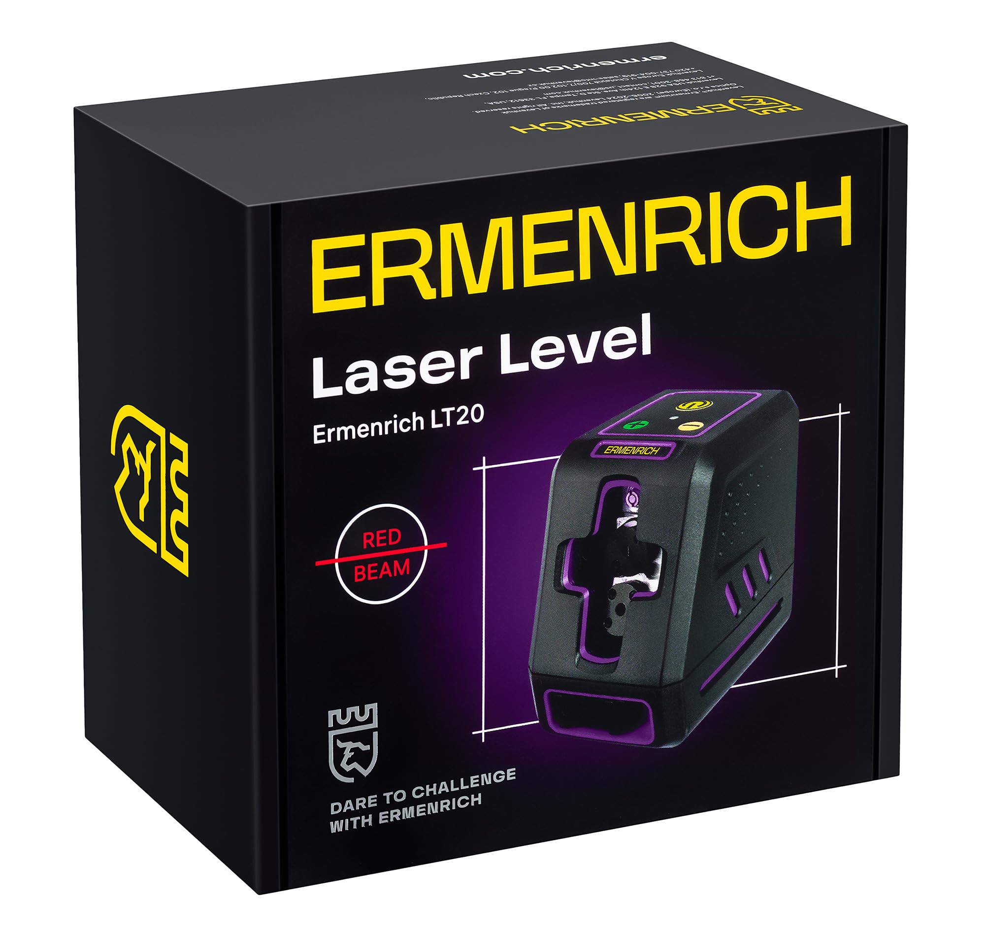 BASE LT20 Czerwona Poziomica Laserowa Samopoziomująca Tryb Impulsowy 15 m 2 Linie Krzyżowe — IP54 Wysoka Dokładność Uchwyt w Kształcie L i Futerał W Zestawie Fioletowa