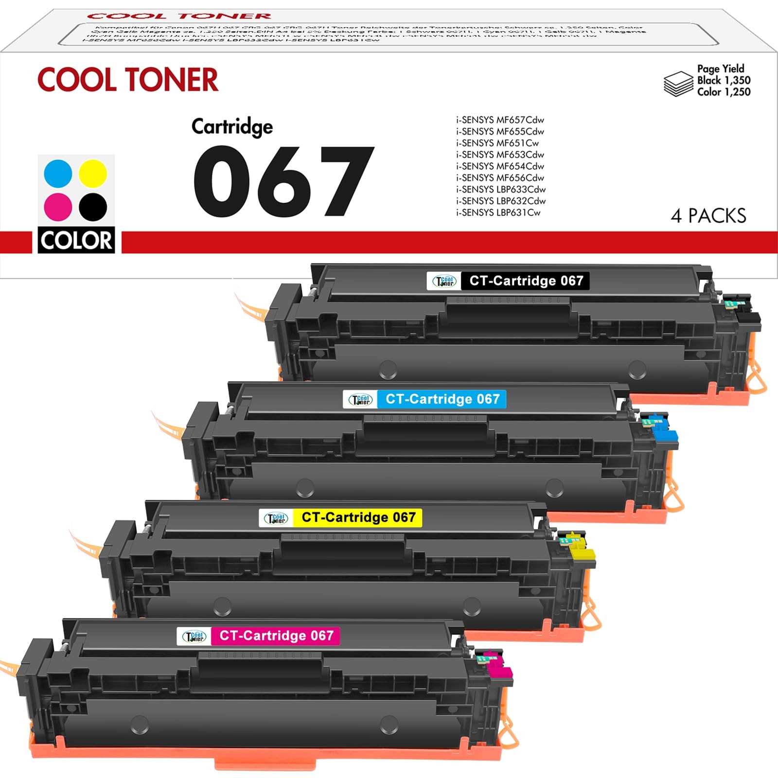 067 067H Toner Cartridge Set: Kompatibel für Canon 067 067H i-SENSYS MF655Cdw MF657Cdw MF651Cw LBP631Cw LBP632Cdw LBP633Cdw MF656Cdw MF653Cdw MF654Cdw 4er-Pack (Schwarz Cyan Gelb Magenta)