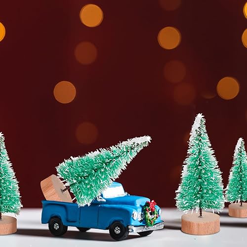 Miniatura 5 de Sumind 48 piezas de mini cepillos para árboles de Navidad, árbol de nieve de sisal, árbol artificial de invierno, mini pino con base de madera,
