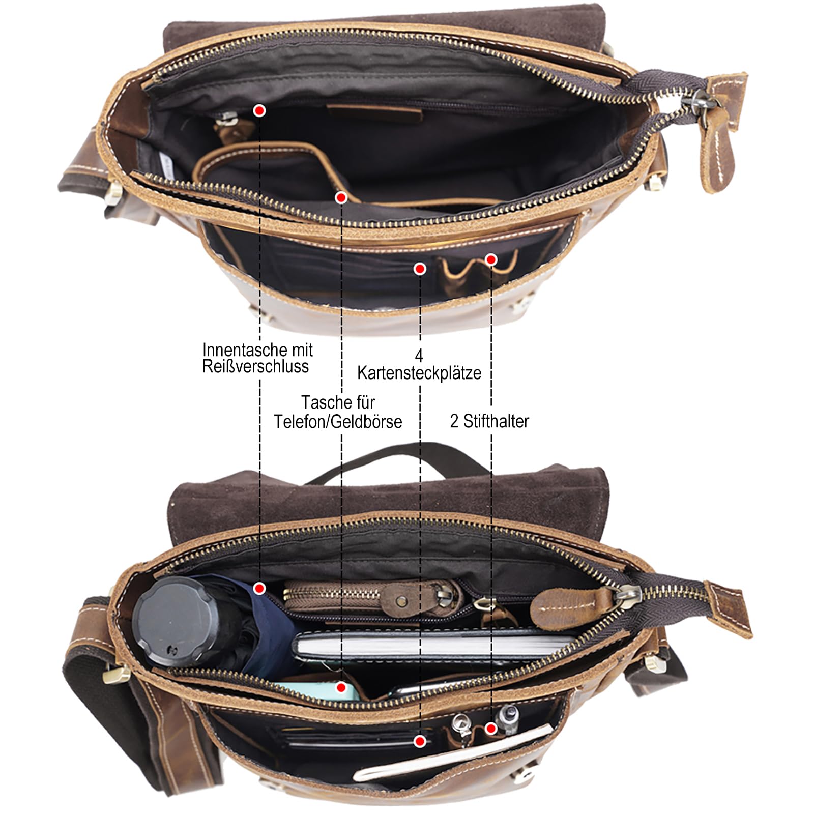 TIDING Leder Umhängetasche Herren Klein Schultertasche Vintage Herrentasche 9,7 Zoll iPad Tasche Messenger Bag aus Echtleder Tragetasche für Männer, Hellbraun