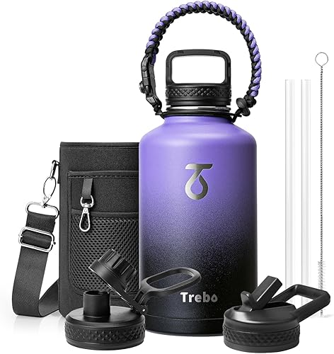 Miniatura 46 de Trebo Botella de Agua de 24 oz Aislada con Tapa y Pajita, Termo de Acero Inoxidable de Doble Pared al Vacío con Mango de Paracord, Frasco Deportivo