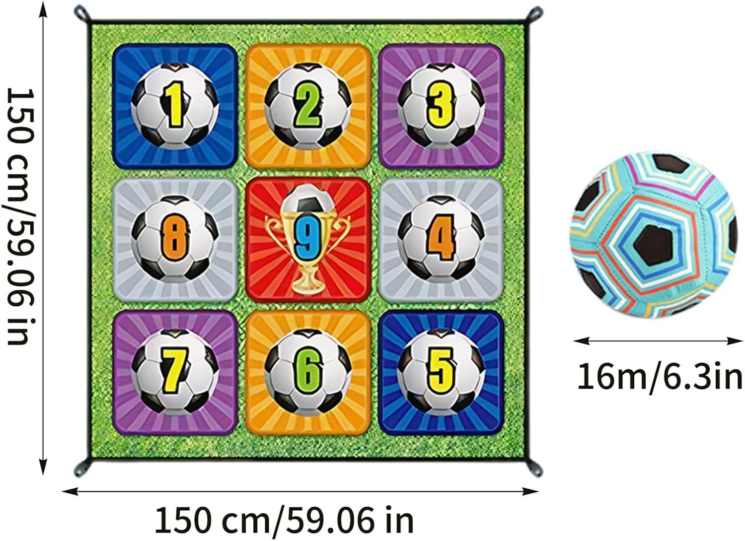 Multifunctional 9 Section Soccer Game Mat with Attachable Spheres for Indoor Outdoor Sports and Family Fun 59 X 59 Inche