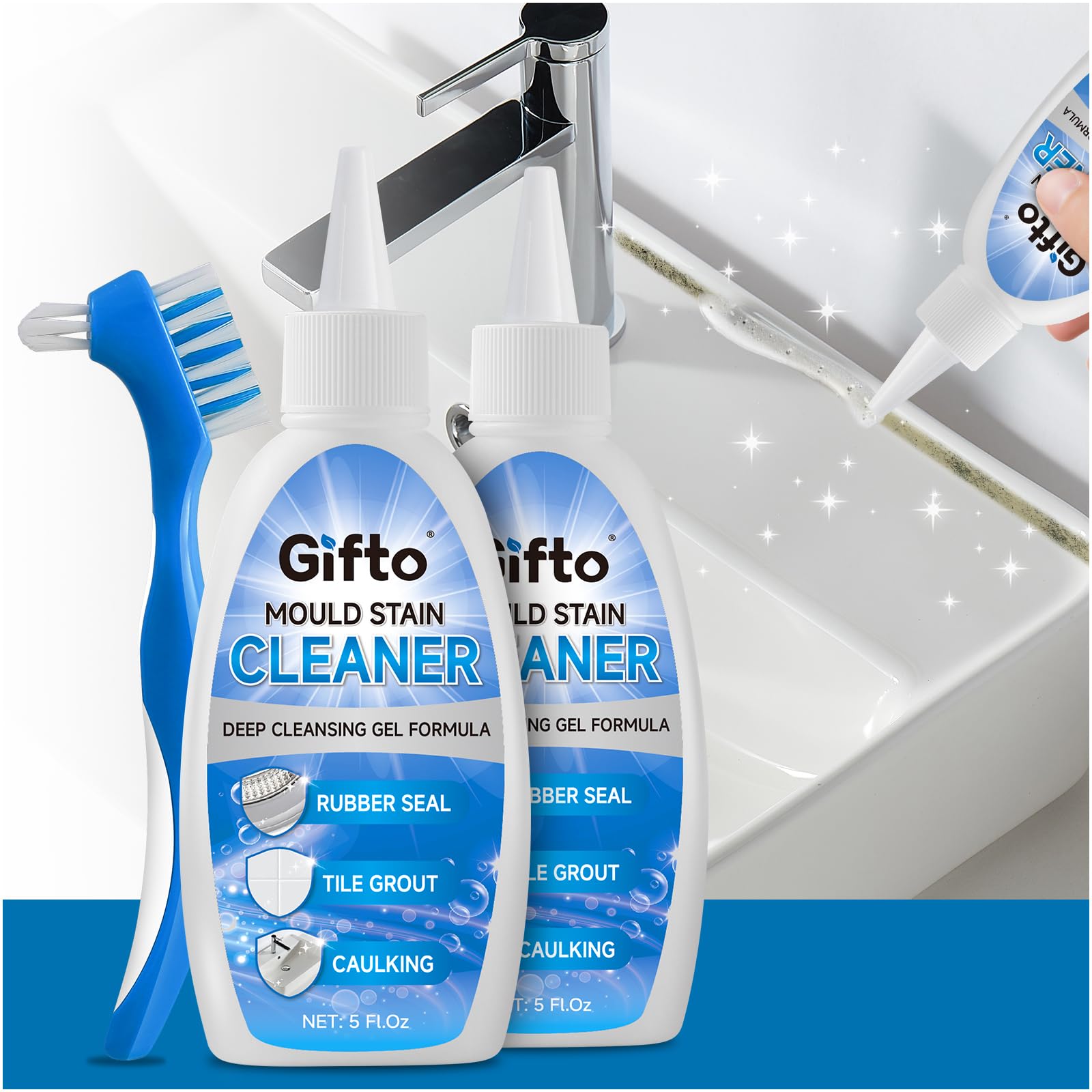 Gifto Mold Stain Remover Gel - Tile Grout Cleaner with Brush, Bleach Gel Washing Machine Cleaner Front Loader, Grout Cleaning Whitener for Bathroom