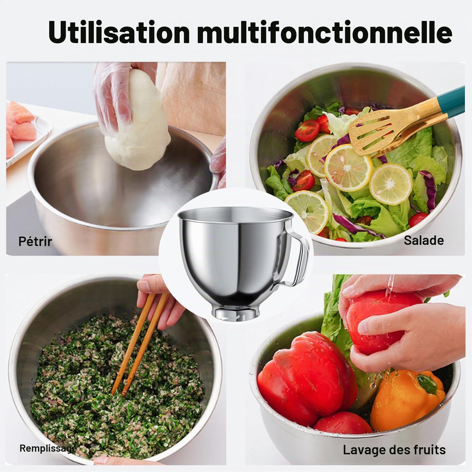 Bol Mélangeur Remplacement Compatible Tête Inclinable 4.5-5 Qt